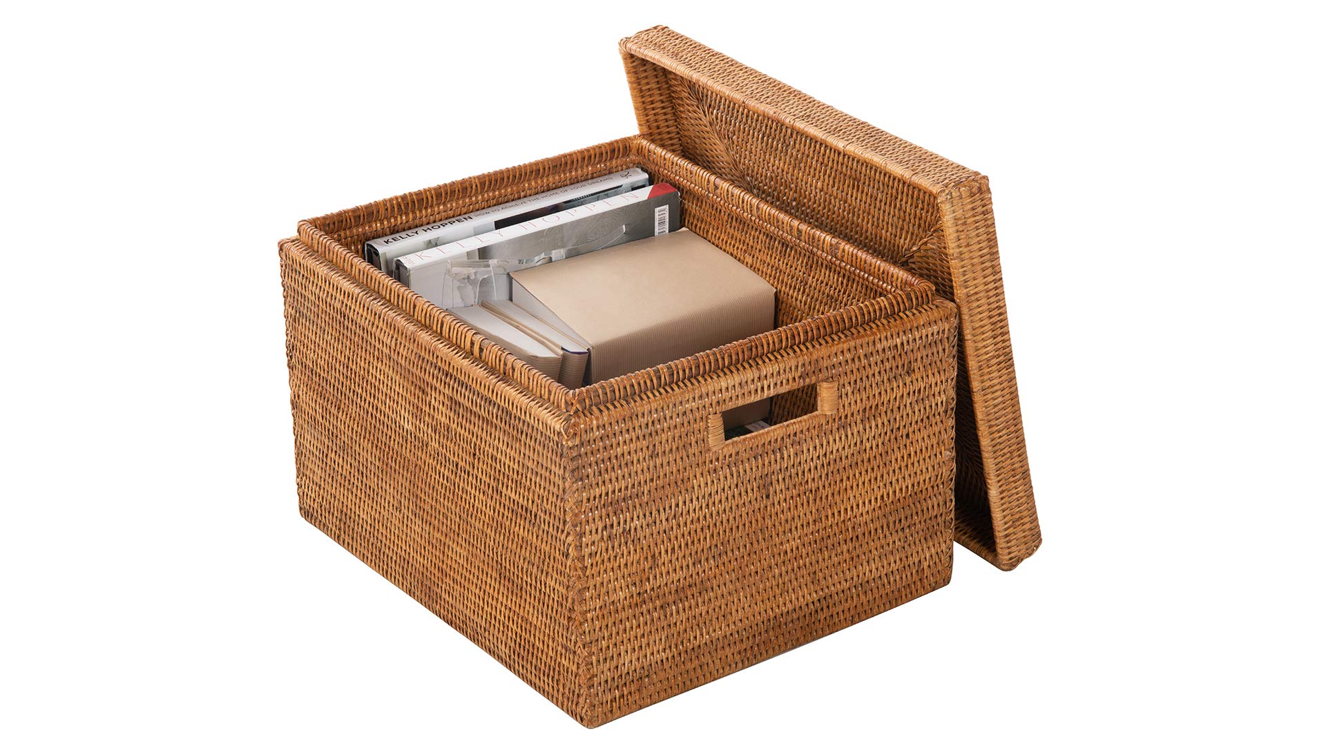 La Jolla Rattan Box Basket - Wicker Storage Basket with Lid, Decorative