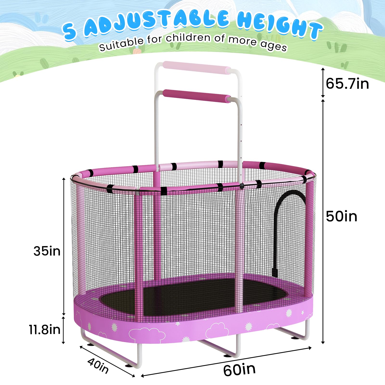 Kids Trampoline with Safety Net and Adjustable Height