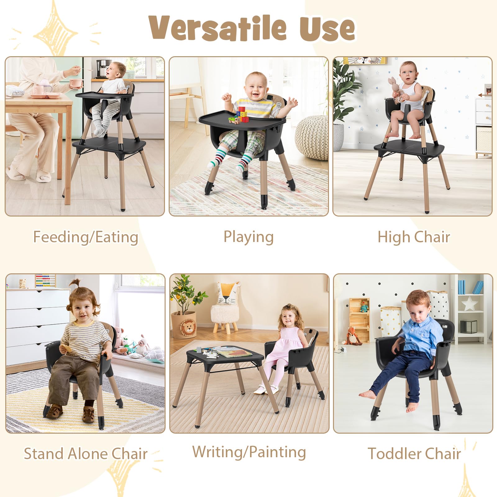 5-in-1 Convertible High Chair with Removable Tray