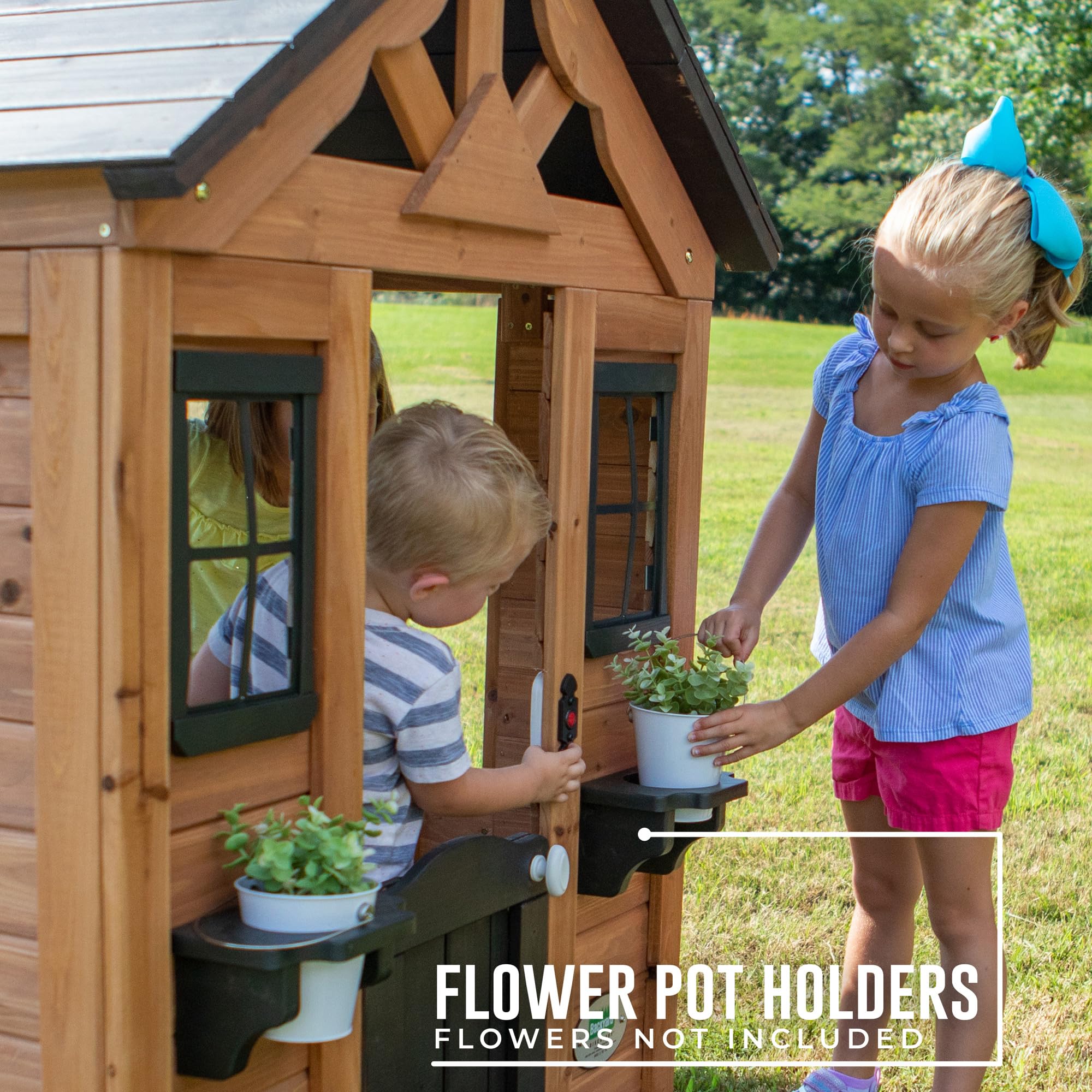 Cedar Wooden Kids Playhouse Cottage with Play Kitchen and Snack Bar
