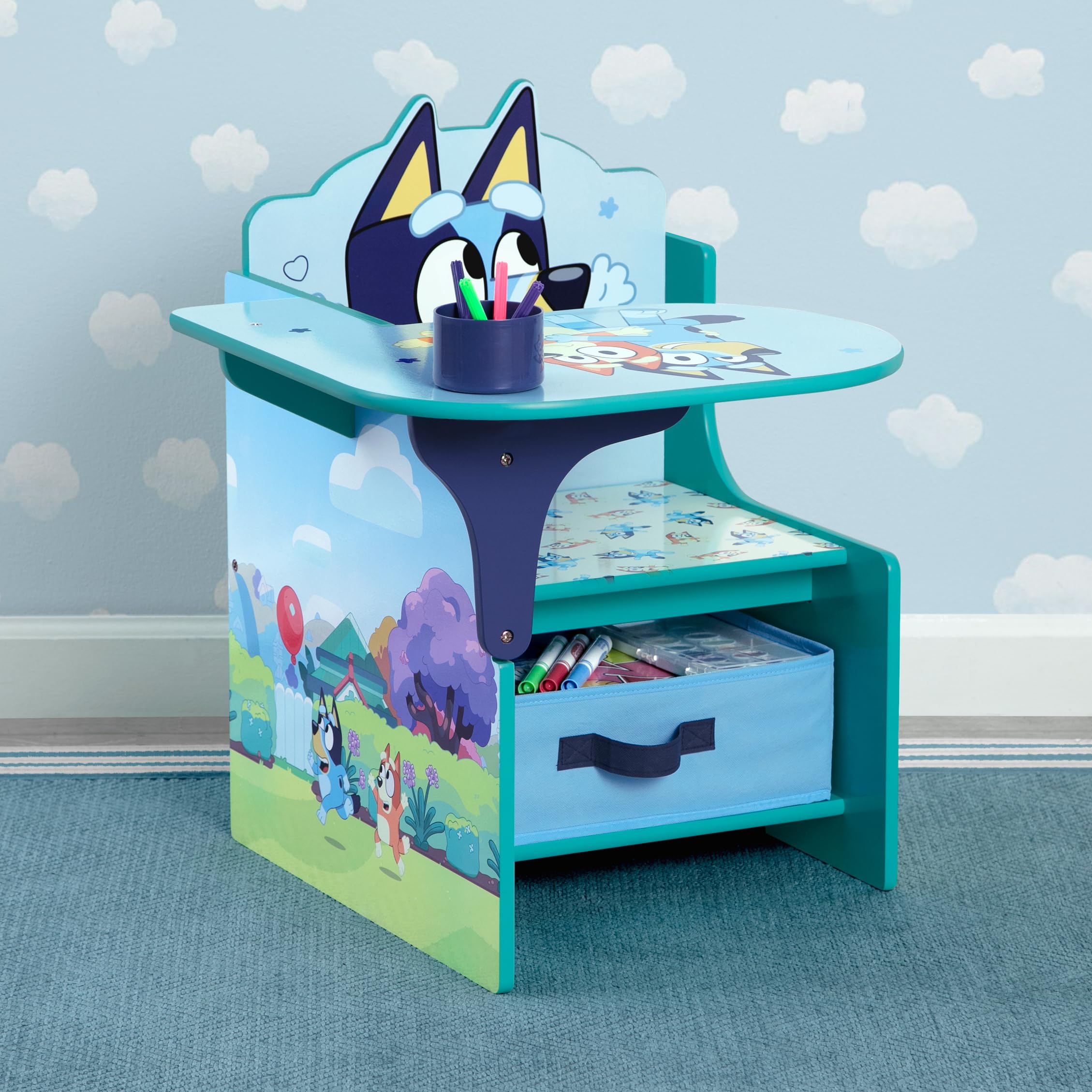 Bluey Chair Desk with Storage Bin - Greenguard Gold Certified, Blue