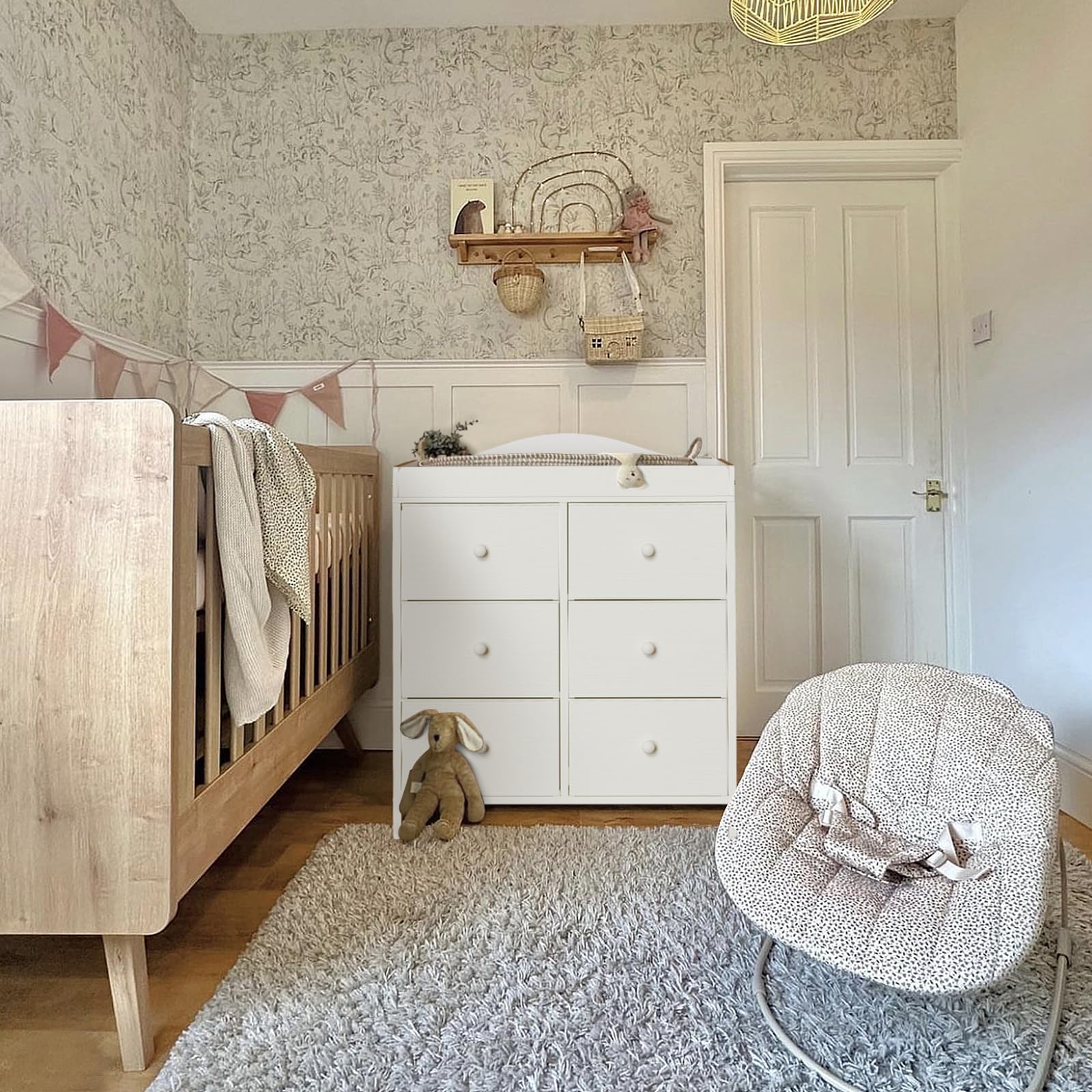 Changing Table Dresser with 6 Fabric Drawers
