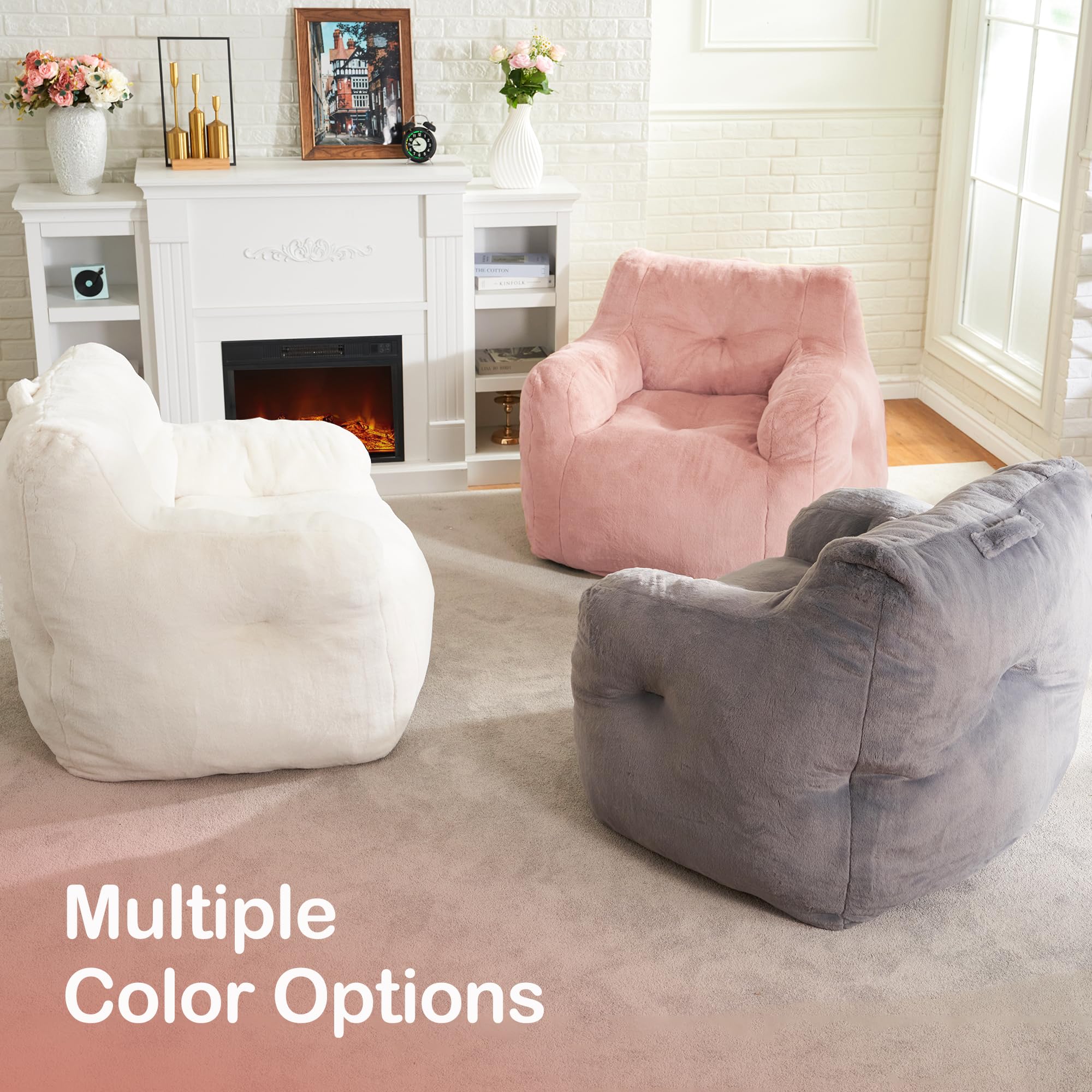 Small Pink Furry Bean Bag Chair with Arms