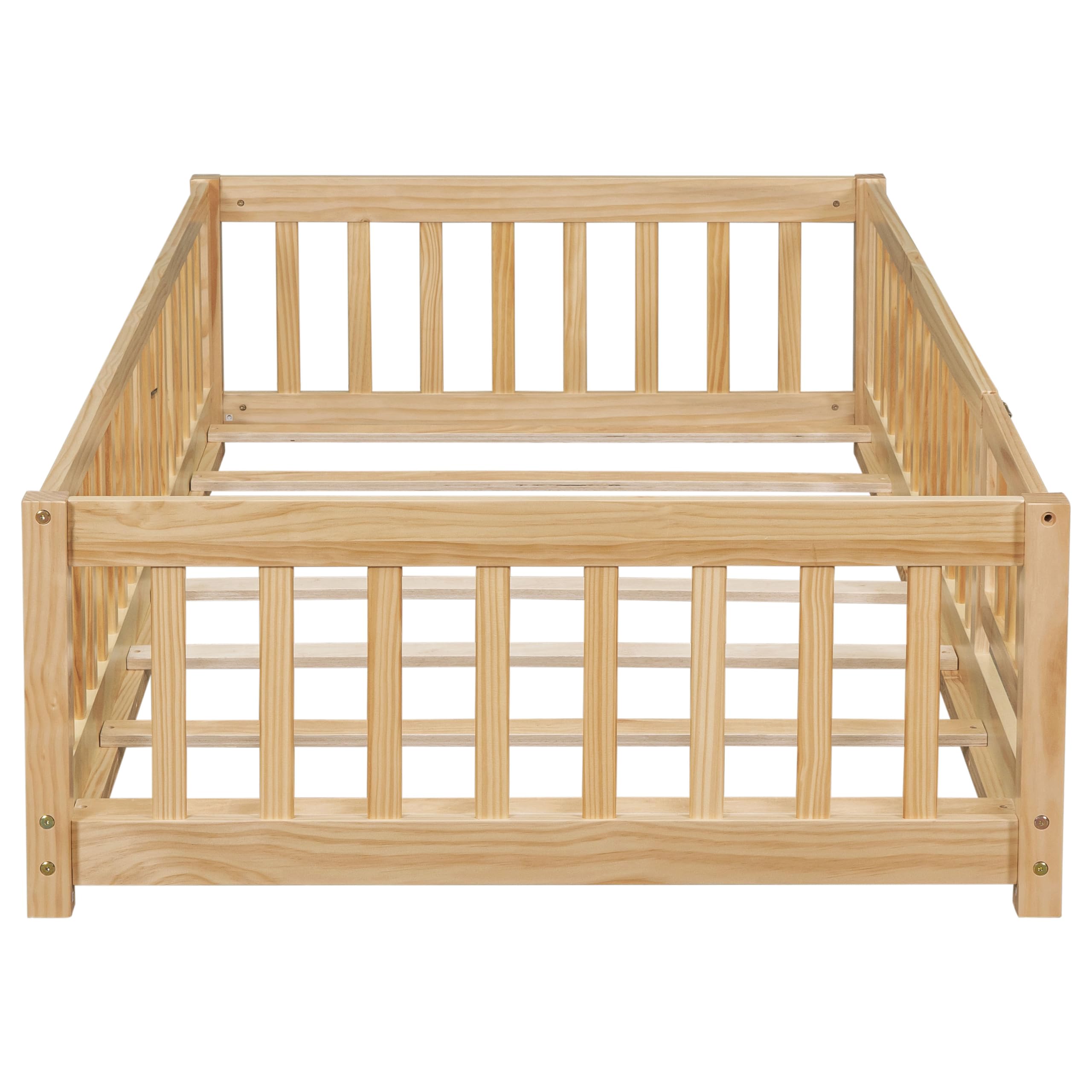 Twin Montessori Floor Bed with Safety Rails and Convertible Door