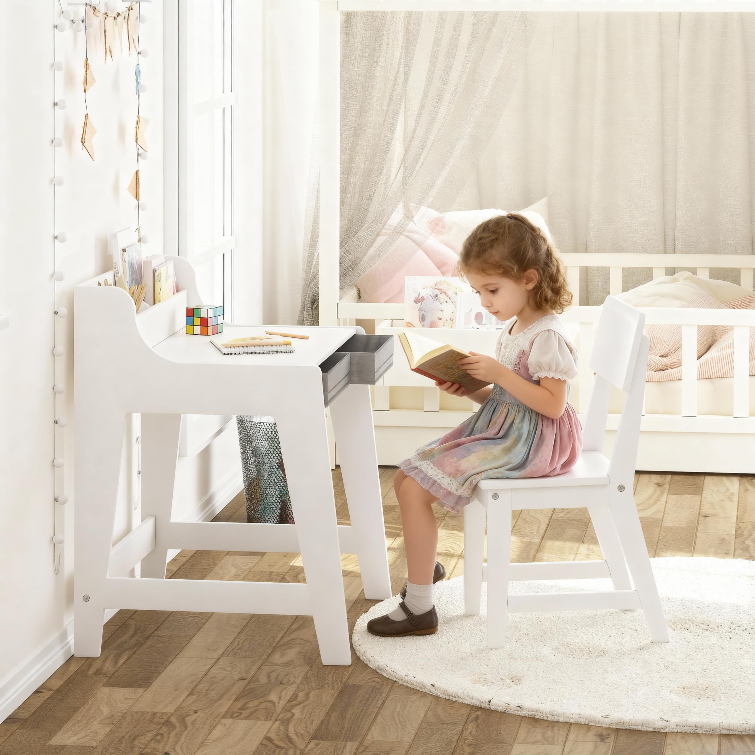 Kids Desk and Chair Set with Storage