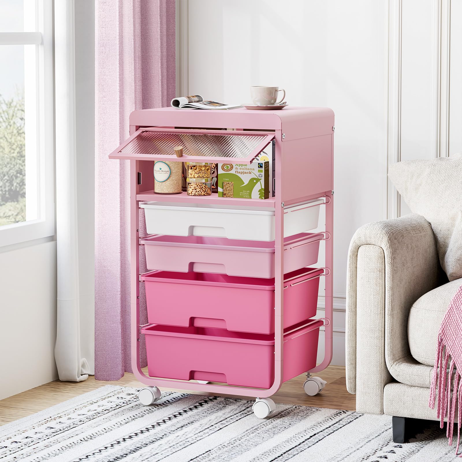 4-Drawer Rolling Storage Cart with Dust-Proof Door