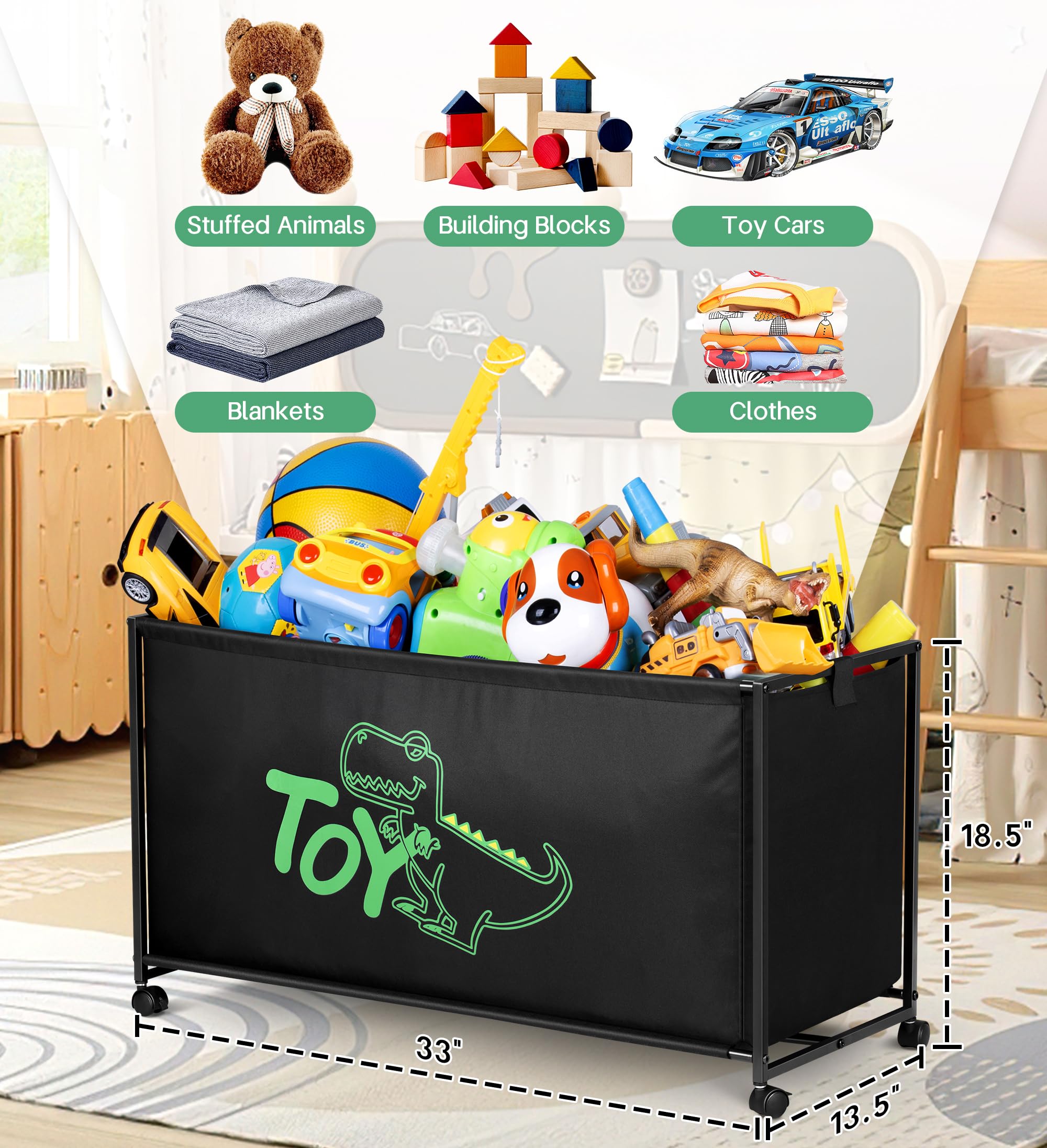 Large Toy Storage Box with Wheels - 124L Capacity