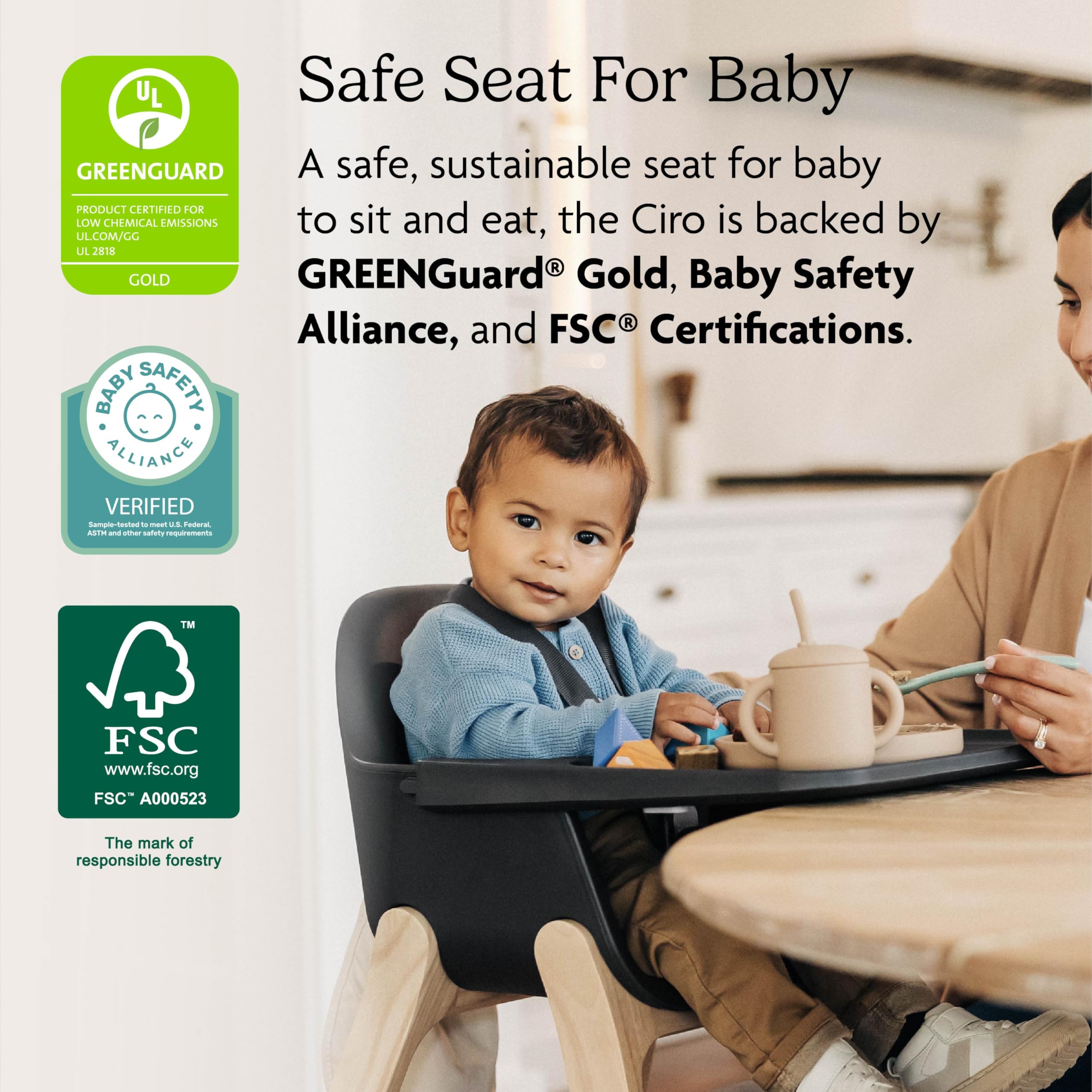 Modern High Chair with Adjustable Tray and Rotating Footrest