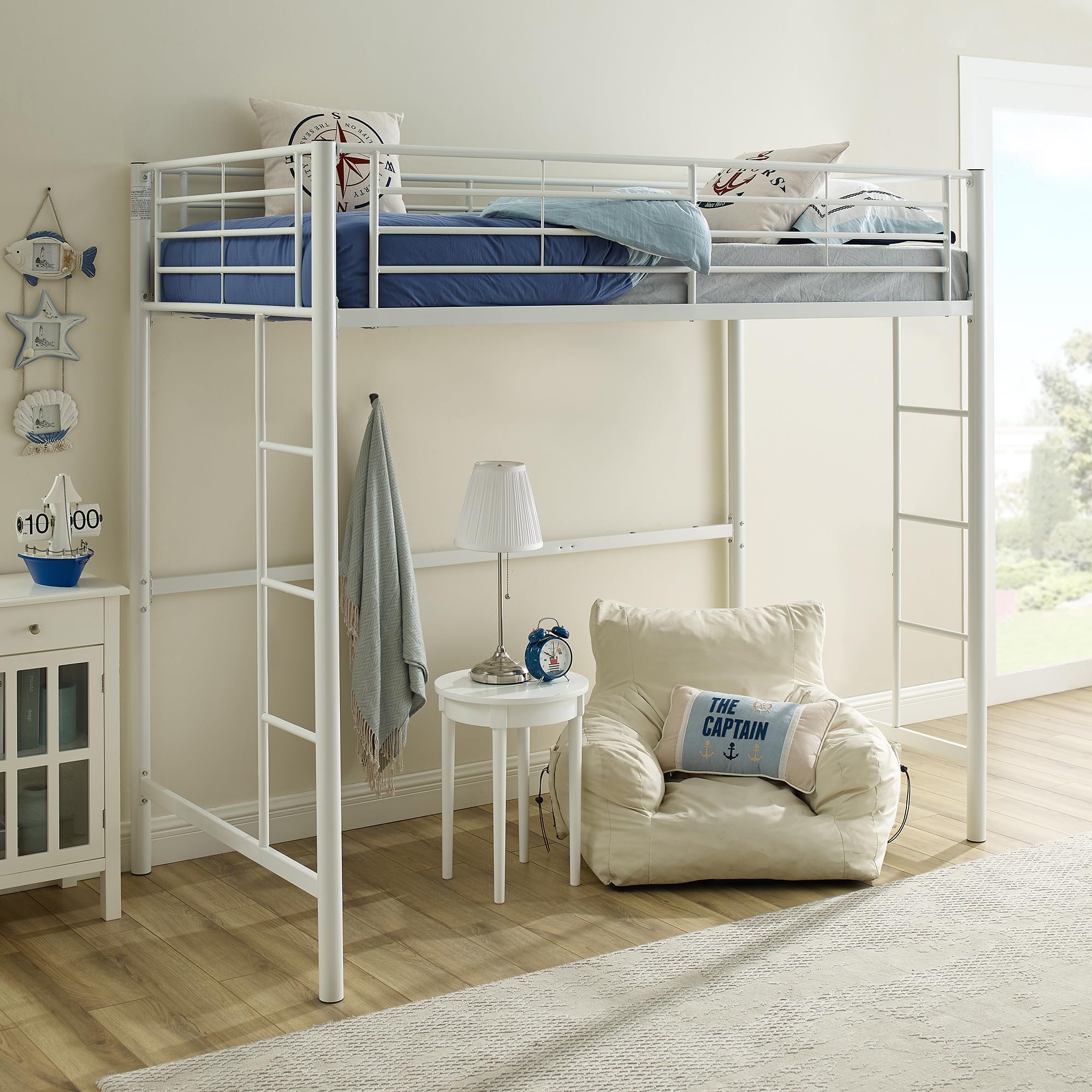 Timothee Urban Industrial Metal Twin over Loft Bunk Bed, Twin Size, White
