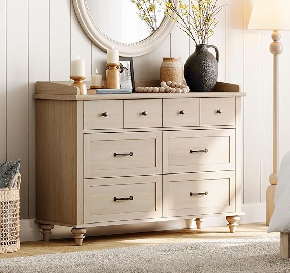Oak Dresser for Bedroom with 6 Drawers, Baby Dresser