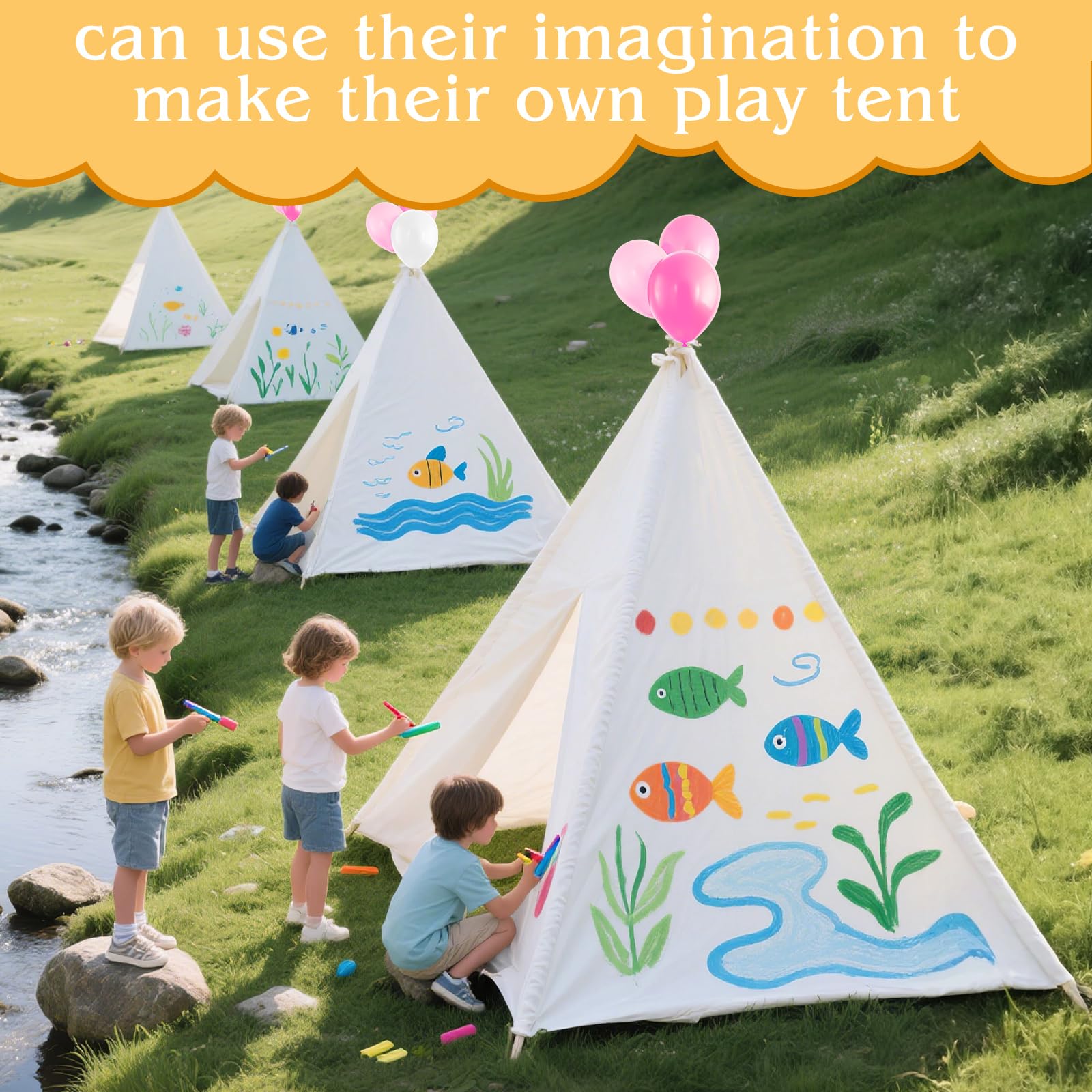 Kids Teepee Tent Set with Inflatable Mattress and Decorations