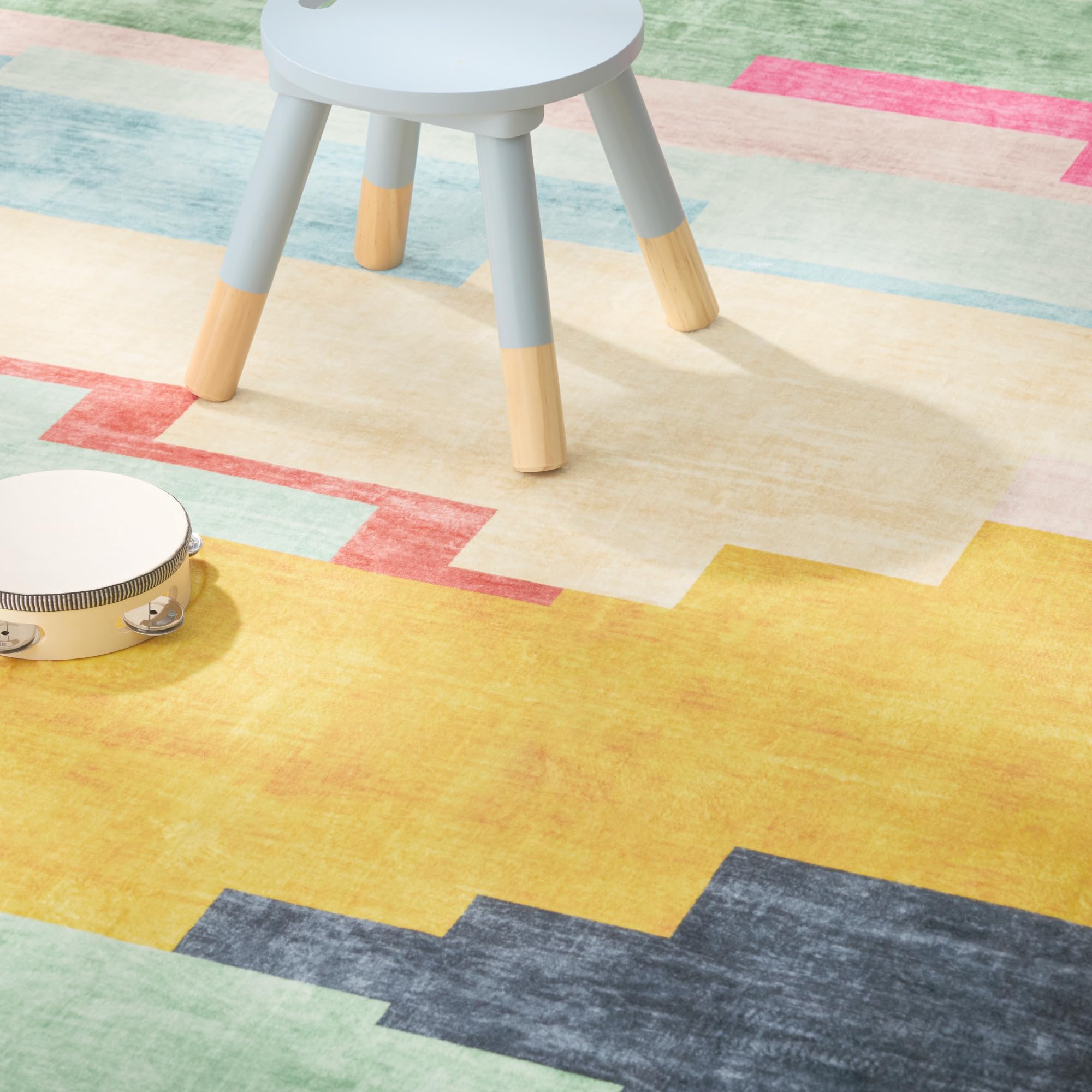 Nara Southwest Pop Kid's Washable Area Rug, Soft & Plush, Safe Non-Slip Backing