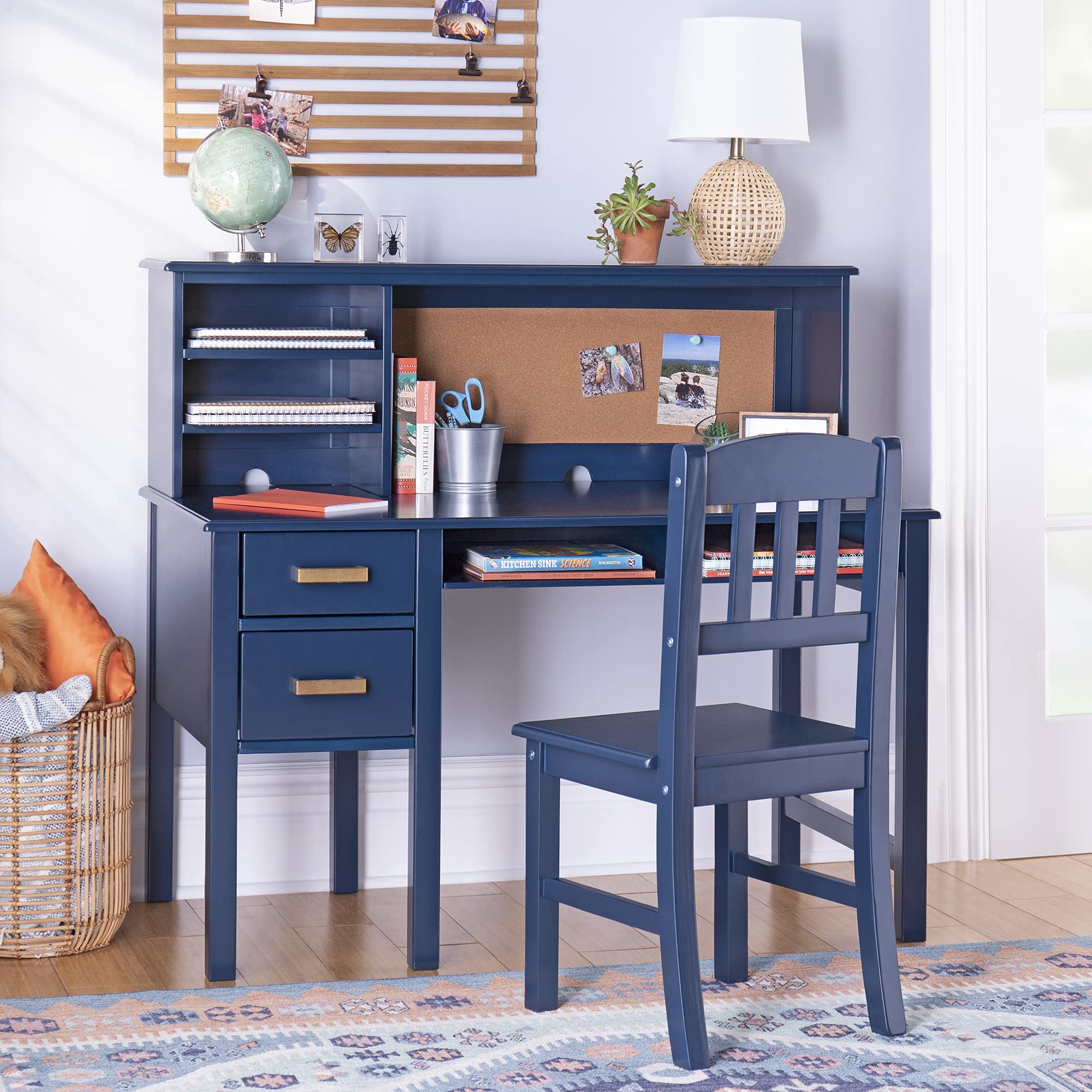 Taiga Kids Desk and Chair Set with Hutch - Navy: Wooden Computer Desk & Workstation