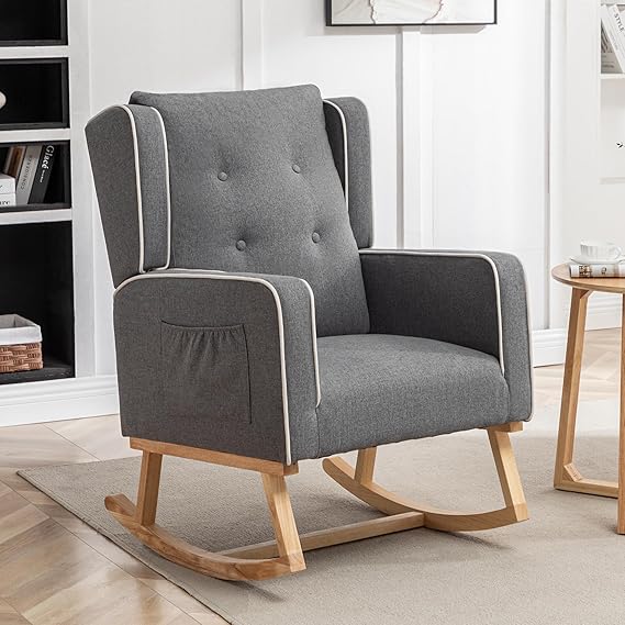 Chair,Rocking Chairs with Side Pocket for Nursery, Upholstered High