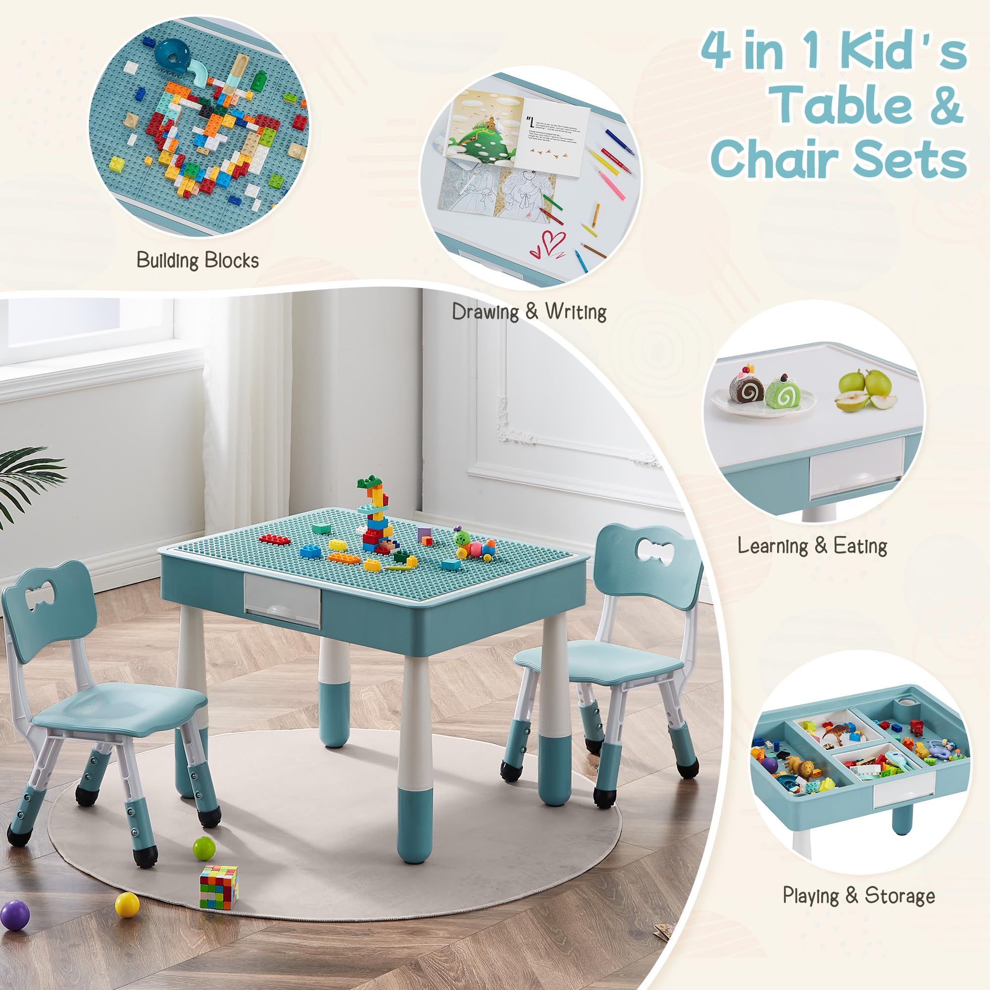 4-in-1 Kids Activity Table and Chairs Set with Storage