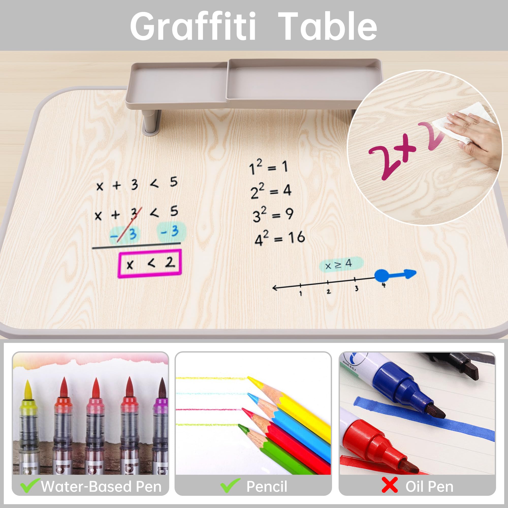 Height Adjustable Kids Desk and Chair Set with Storage