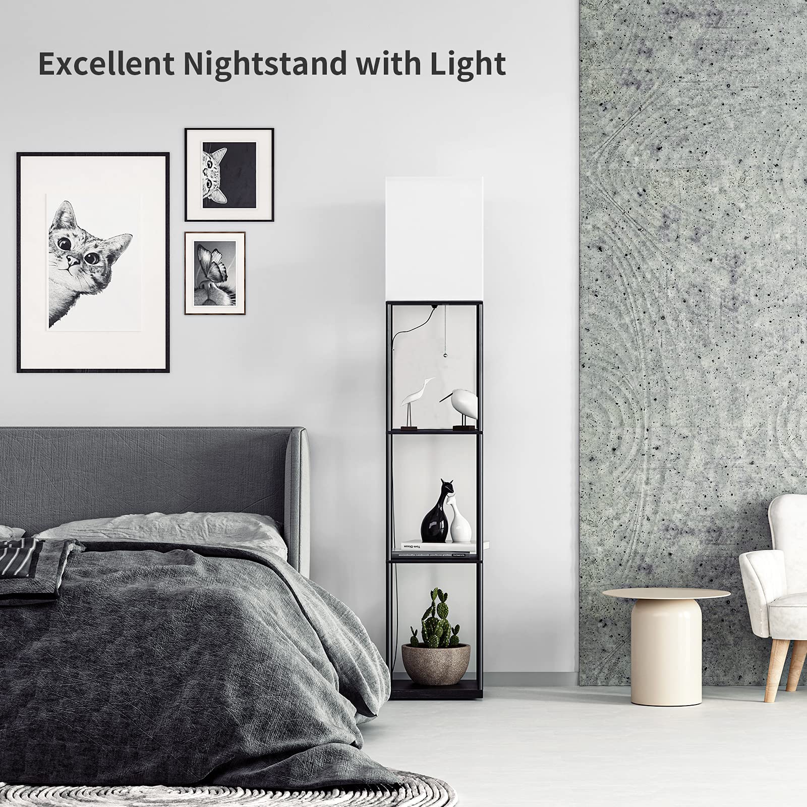 Floor Lamp with Shelves, Modern Square Standing Lamp with 3