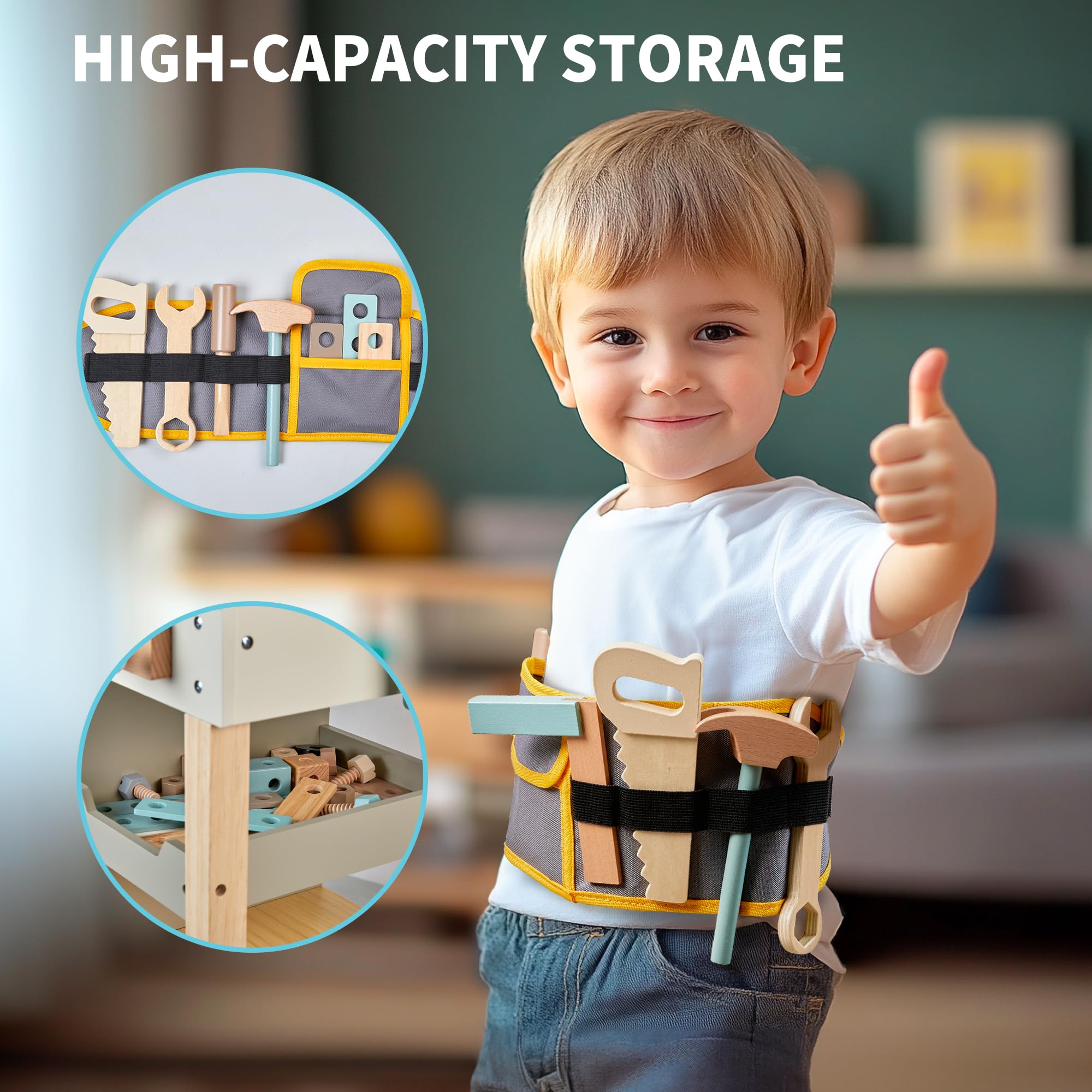 Wooden Kids Tool Bench with Construction Play Set