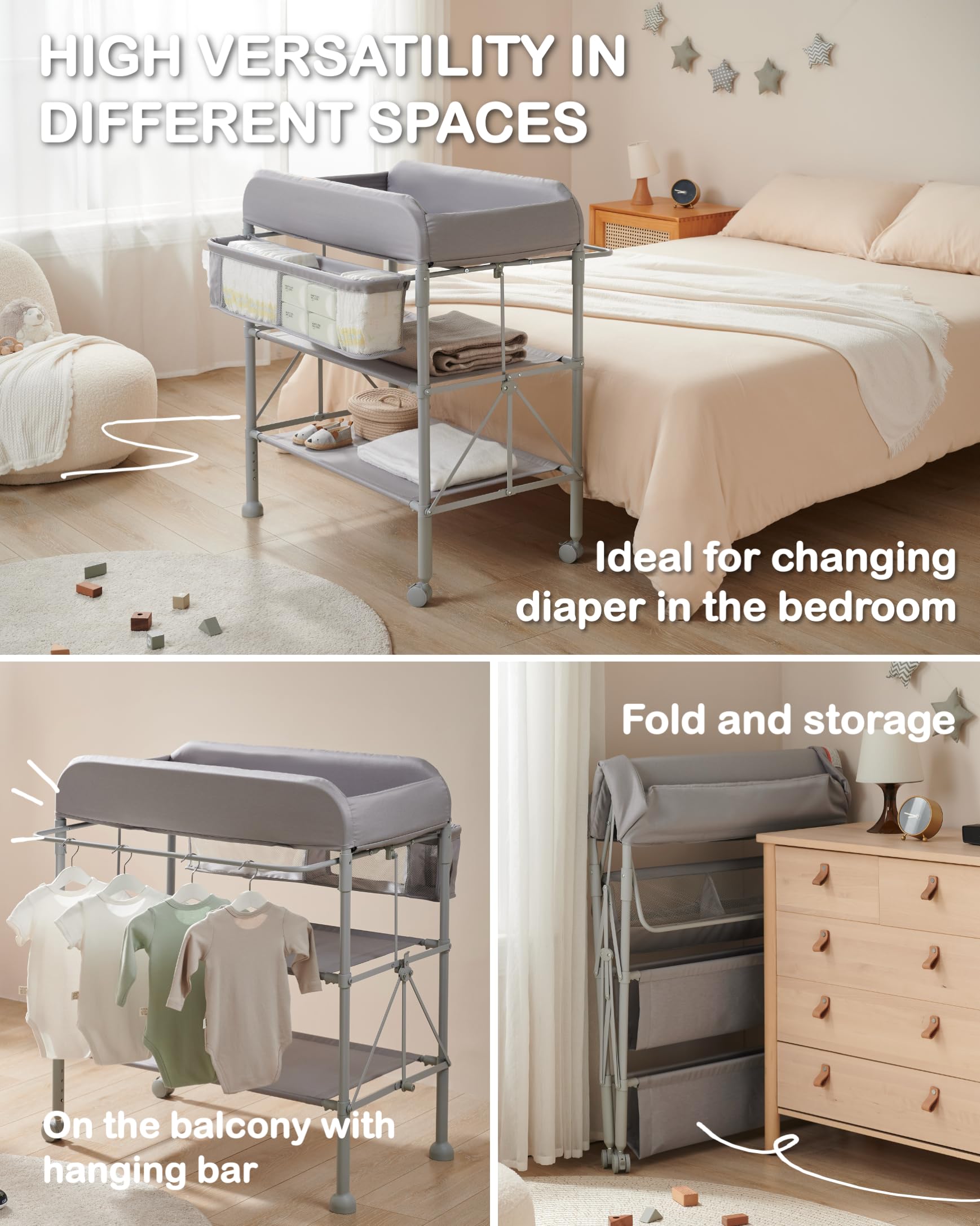 Height-Adjustable Portable Baby Changing Table with Storage