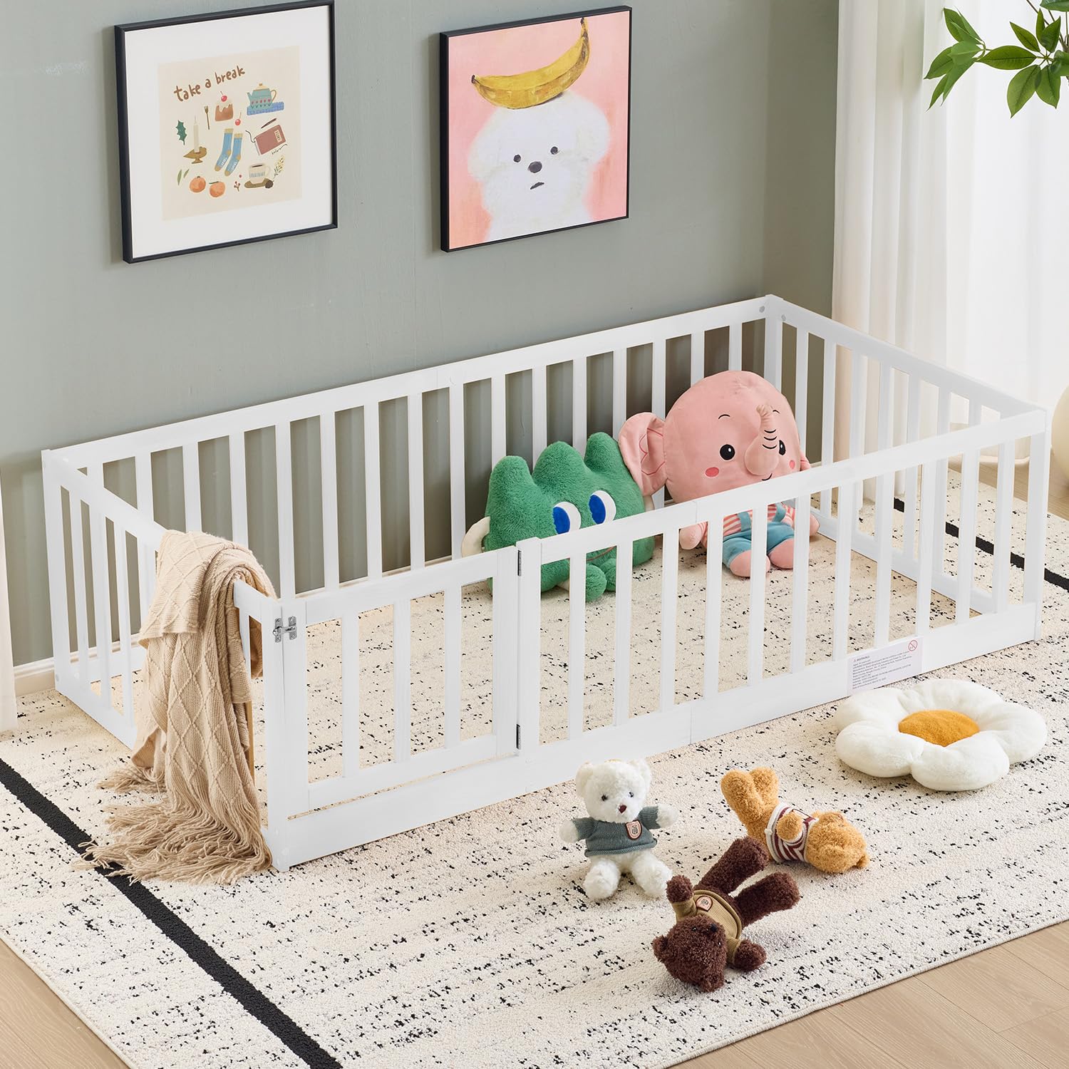 Twin Montessori Floor Bed with Safety Guardrails