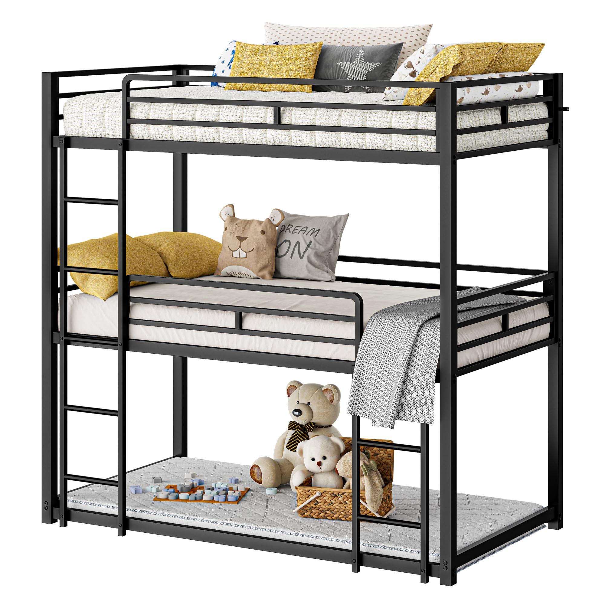 Bunk Bed, Triple Bunk beds Twin Over Twin Over Twin with 2 Ladders