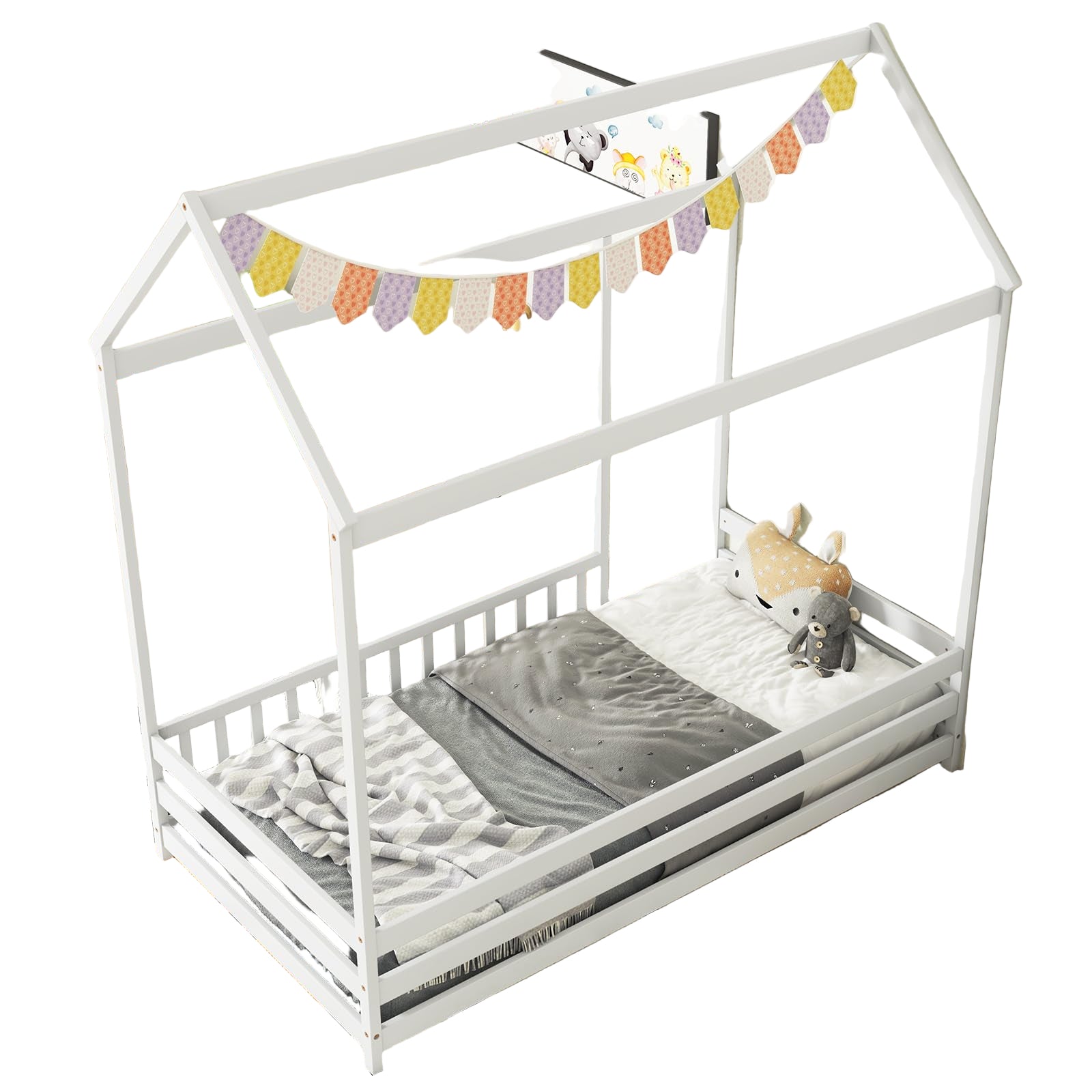 Twin Size Floor House Bed, Wooden Montessori Bed