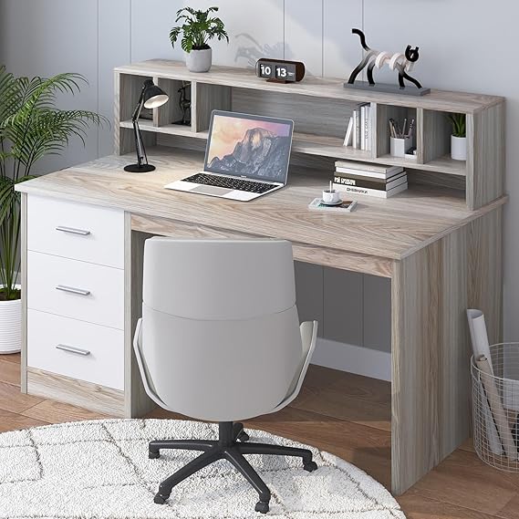 White Desk with Storage Drawers for Kids, Small Desk with Hutch