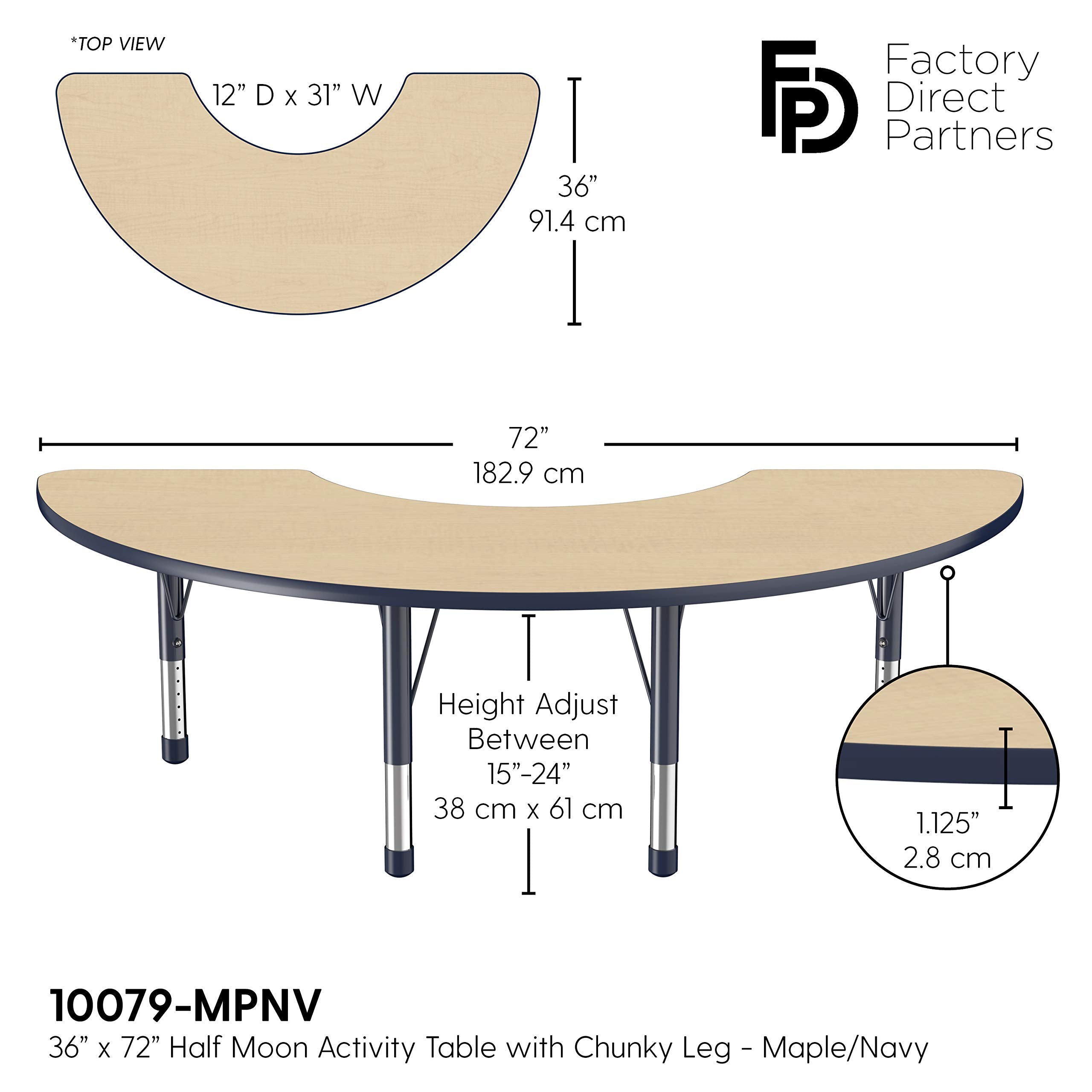 Half Moon Activity Table 36x72 Adjustable Height