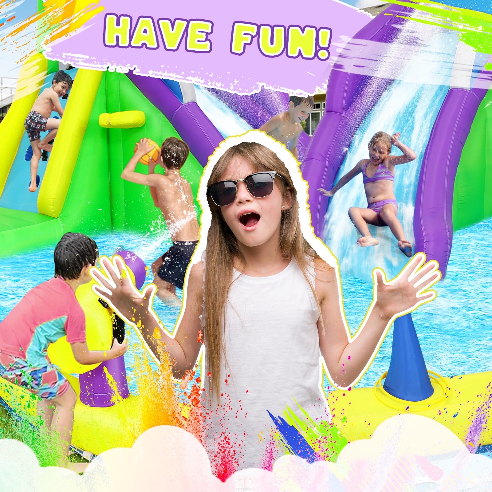 Inflatable Water Slide Bounce House with Pool and Climbing Wall