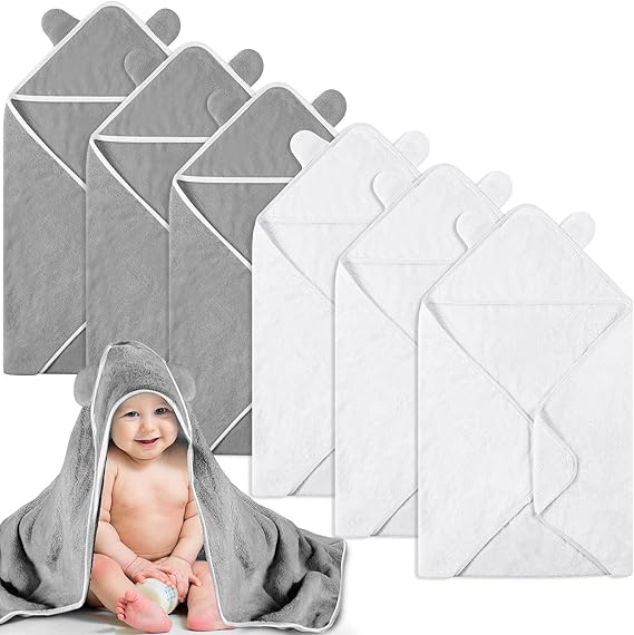 6 Pieces Baby Bath Towels 30 x 30 Inch Hooded Toddler Towel Bath