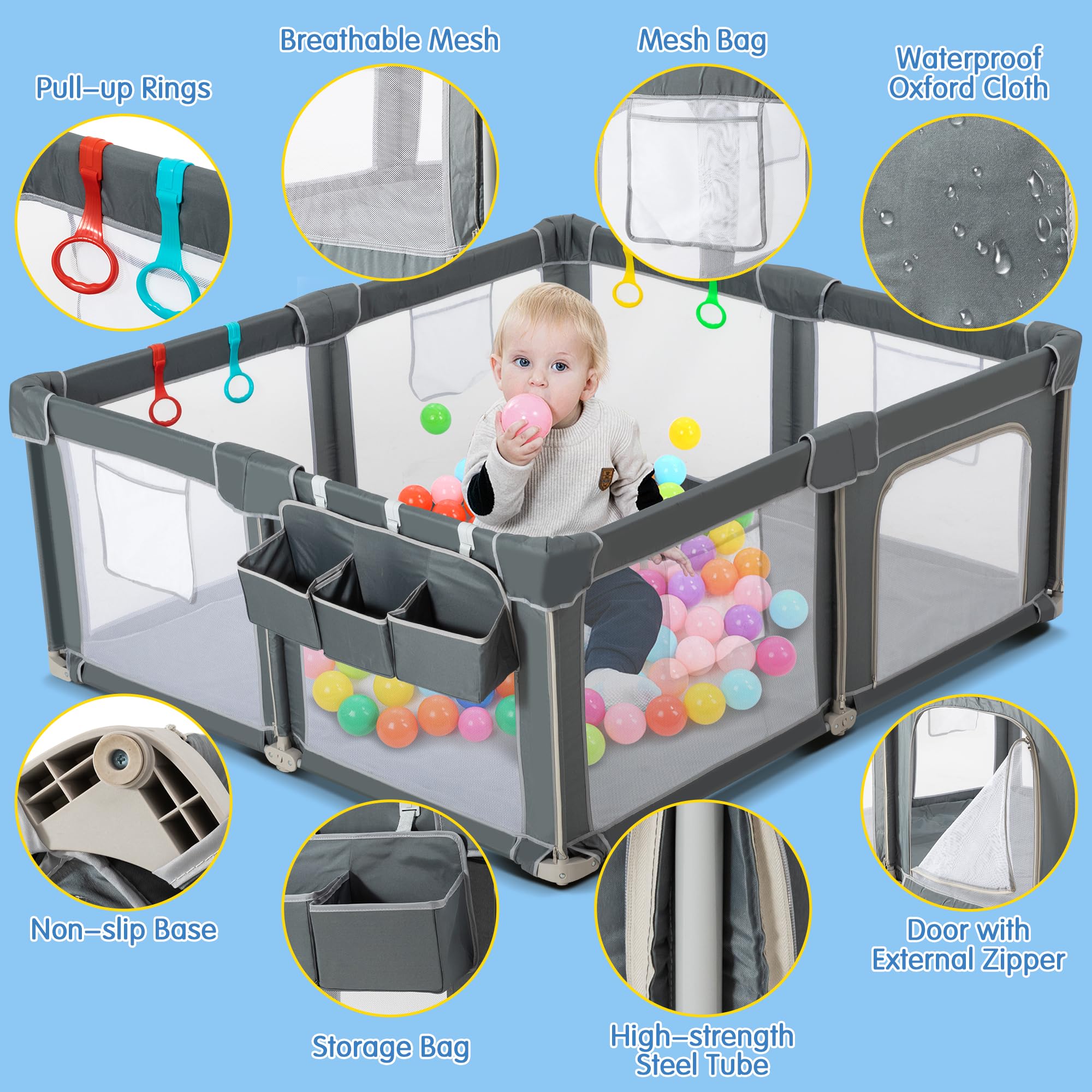 Foldable Baby Playpen with Breathable Mesh
