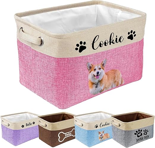 Personalized Dog Toy Storage Basket Bin - Collapsible with Pet's Name