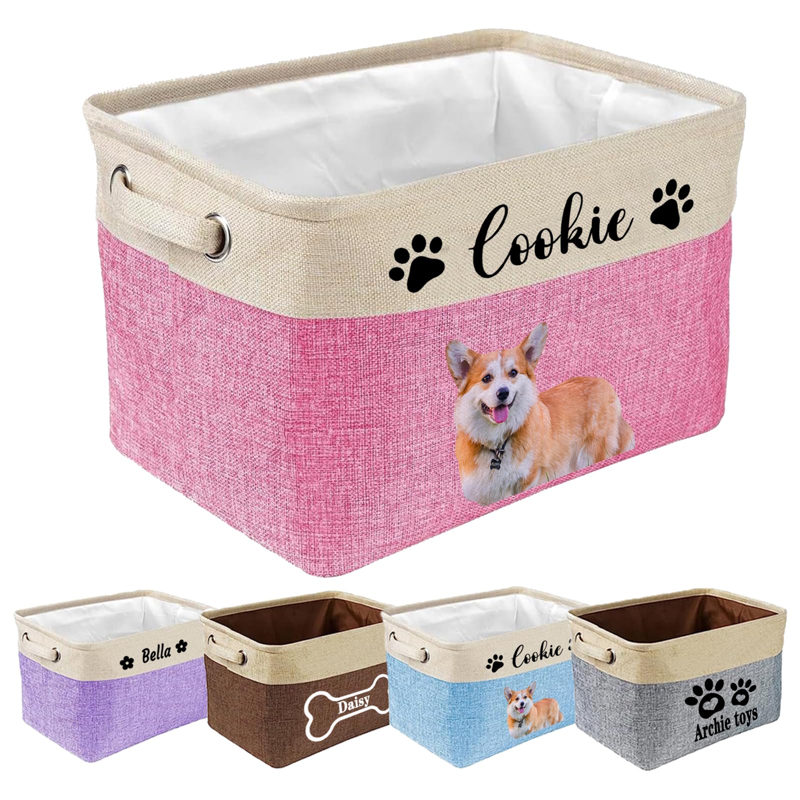 Personalized Dog Toy Storage Basket Bin - Collapsible with Pet's Name