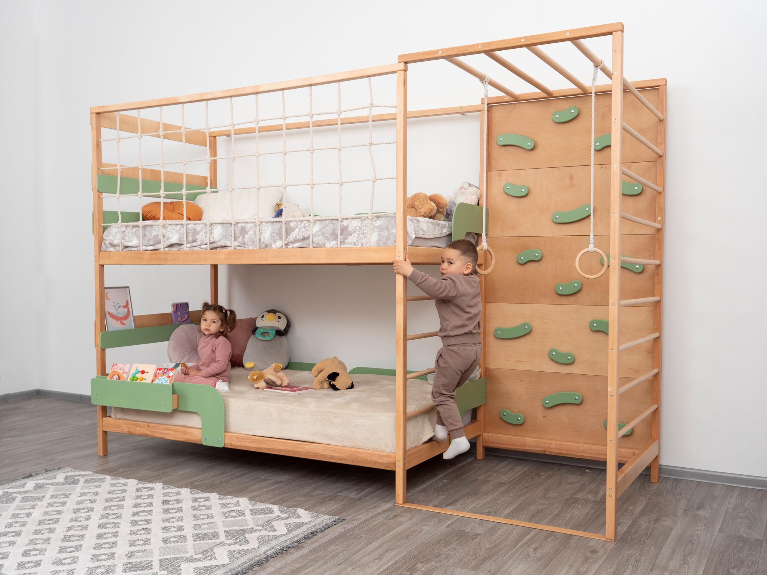 2-in-1 Bunk Bed with Desk and Indoor Jungle Gym