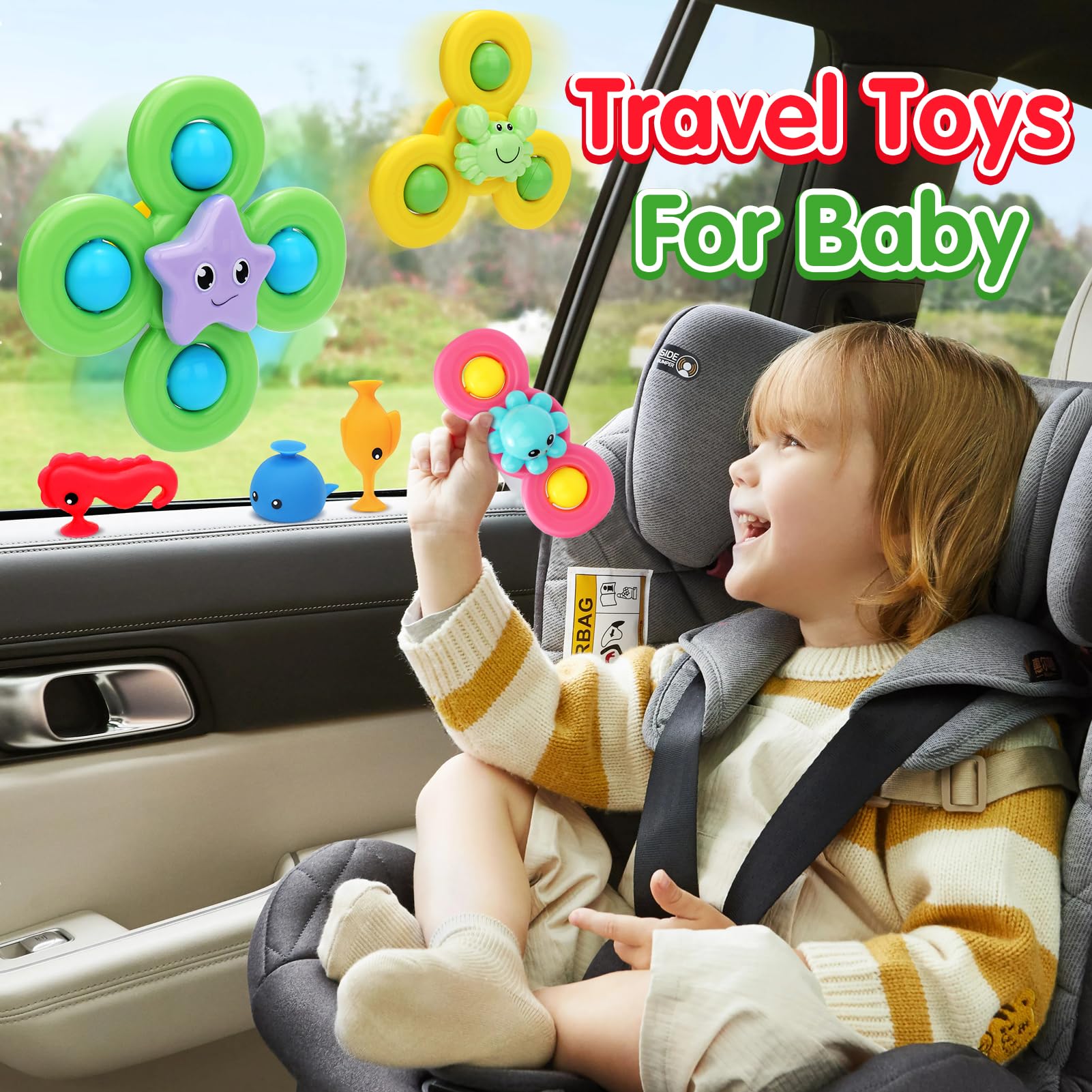 Bath Toys for Baby - 11 Pcs Window Toys for Toddlers, Airplane Car Travel
