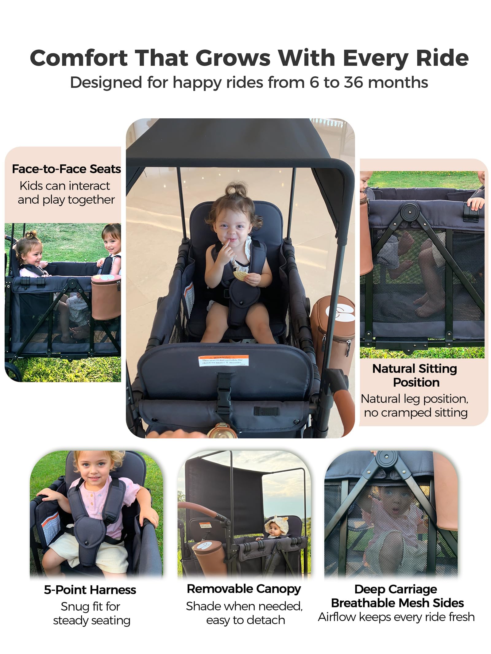 Double Wagon Stroller for 2 Kids with Canopy