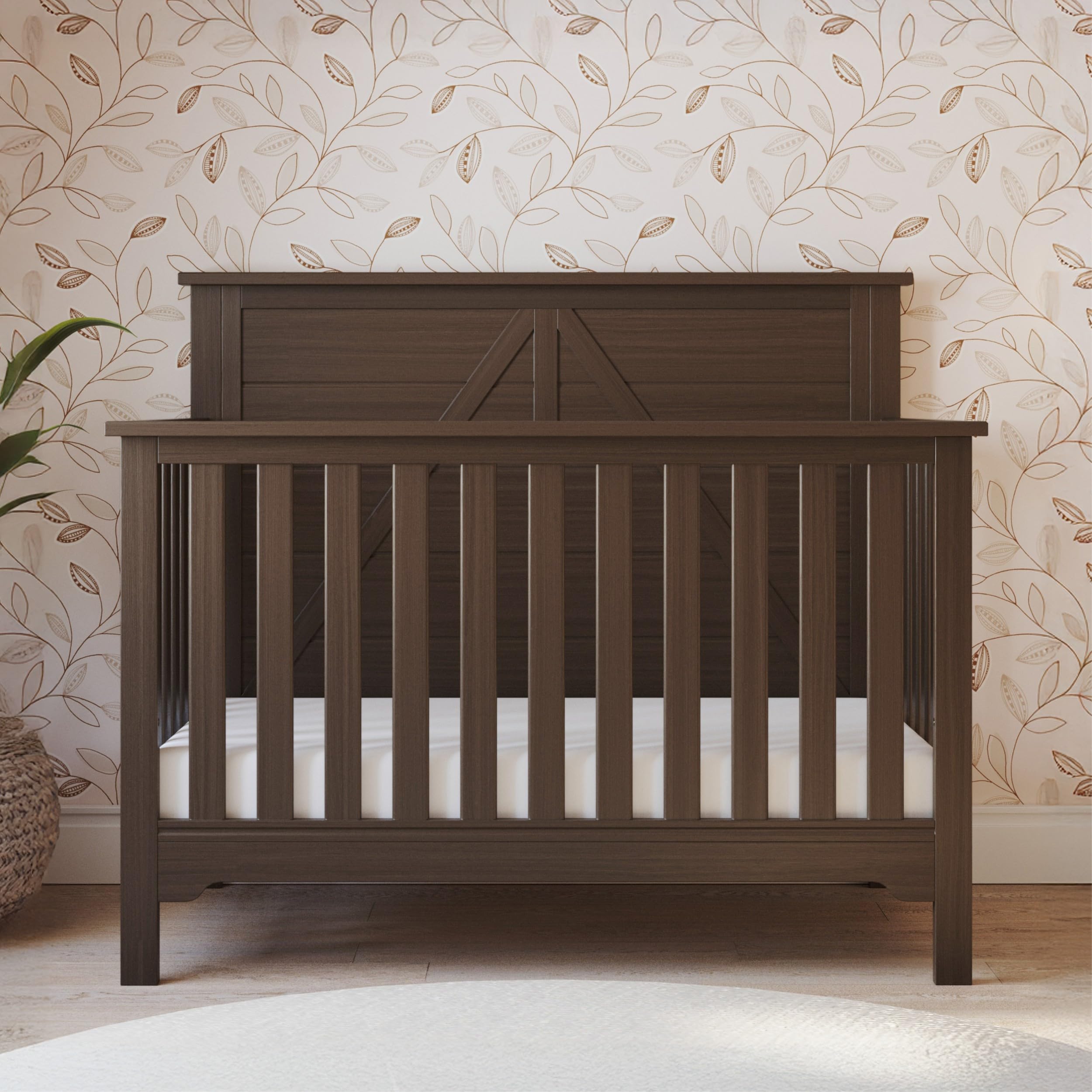 Woodland 4-in-1 Convertible Crib, Baby Crib Converts to Day Bed