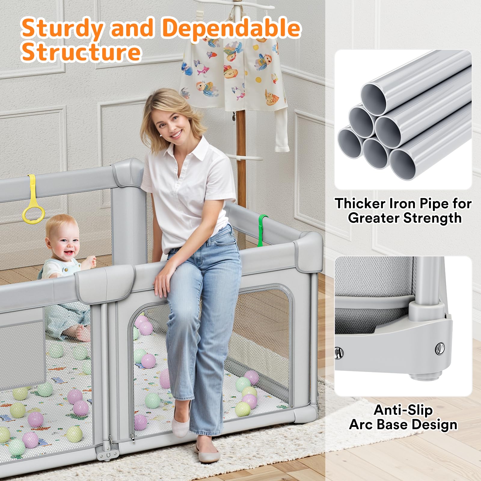 Foldable Baby Playpen with Mat 71x59
