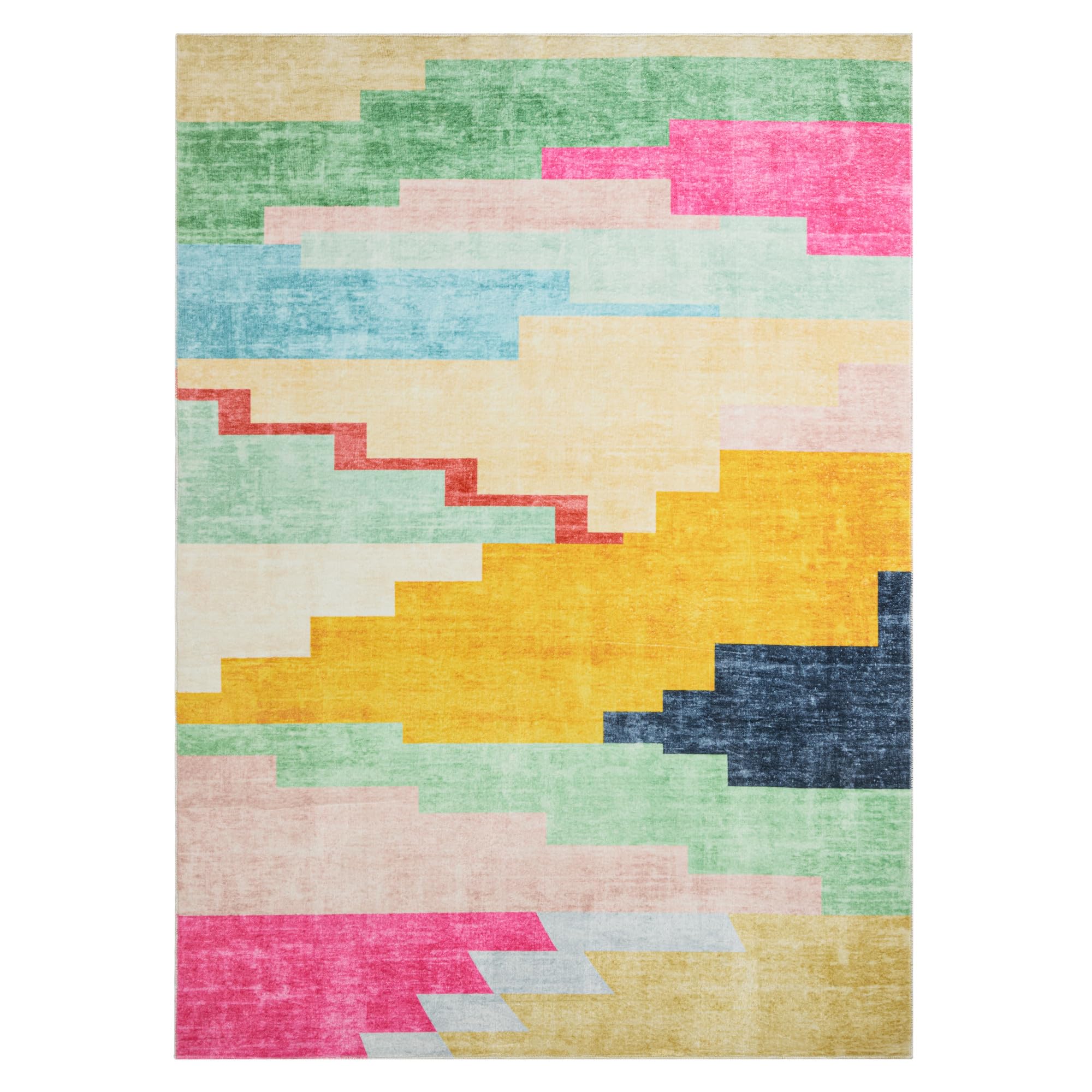 Nara Southwest Pop Kid's Washable Area Rug, Soft & Plush, Safe Non-Slip Backing