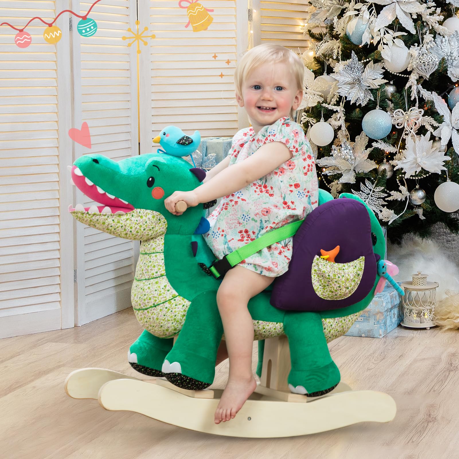 Child Rocking Horse Toy, Stuffed Animal Rocker, Green Crocodile Plush Rocker