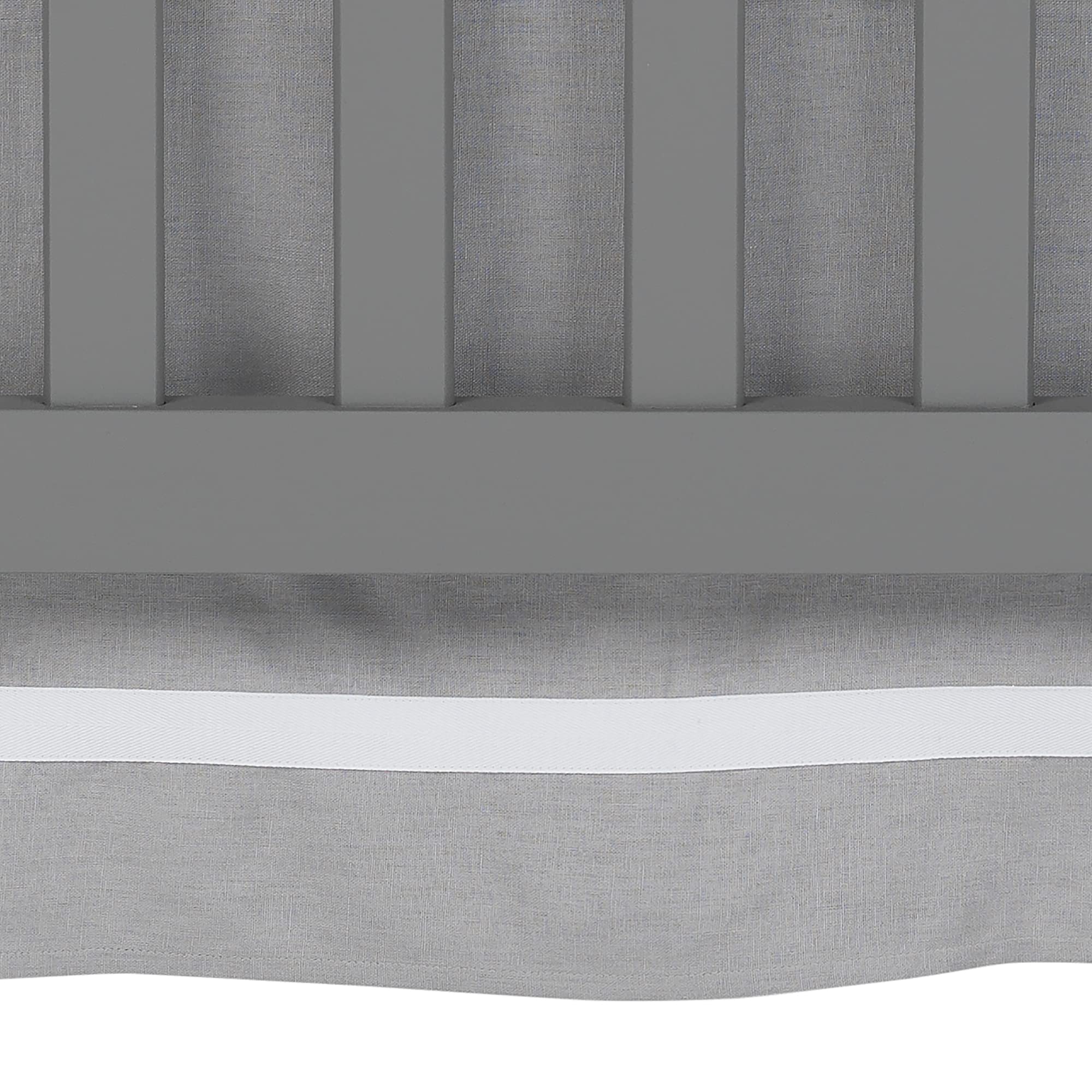 Gray Linen Crib Skirt with White Trim