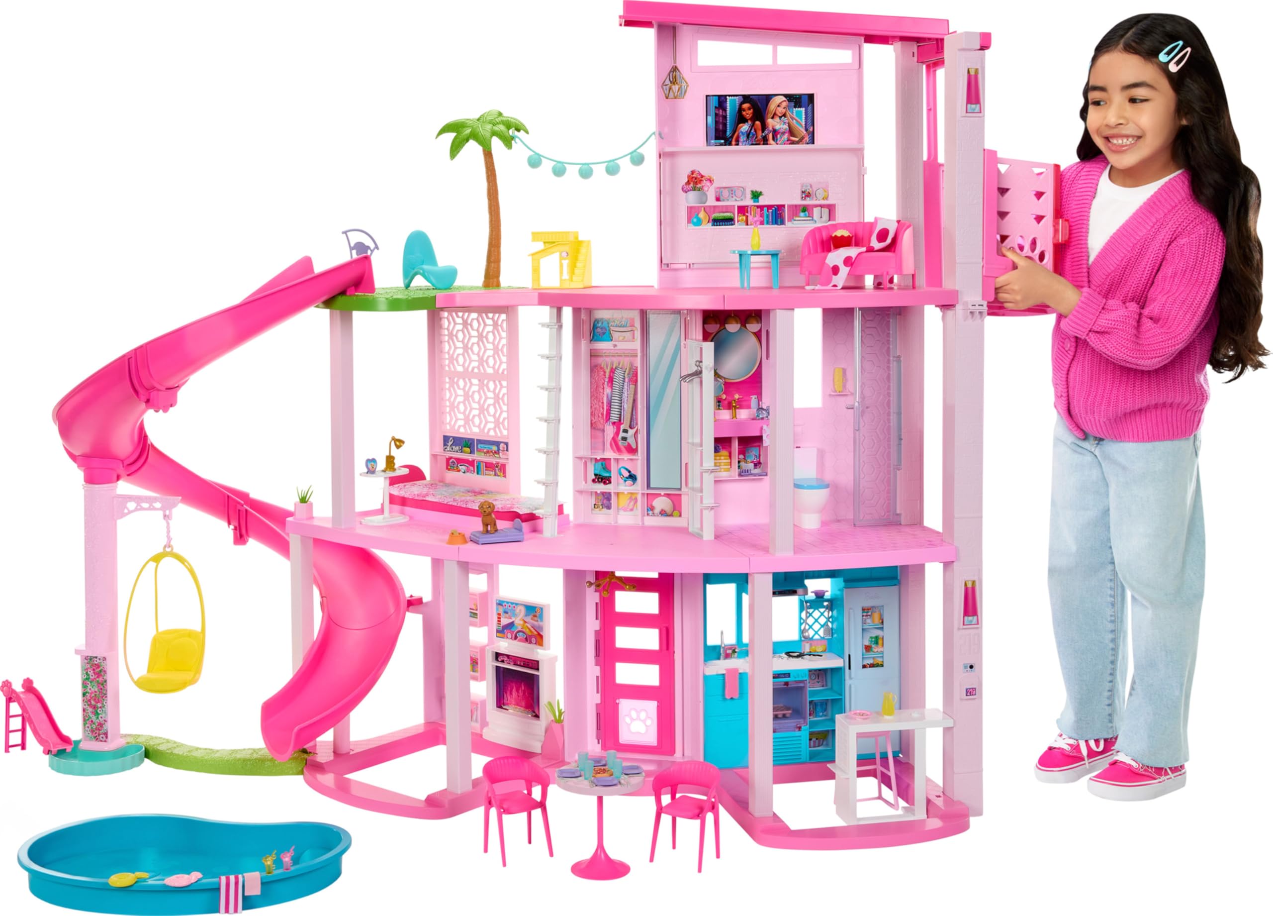 DreamHouse, Doll House Playset with 75+ Pieces Including Toy Furniture & 3-Story Pool