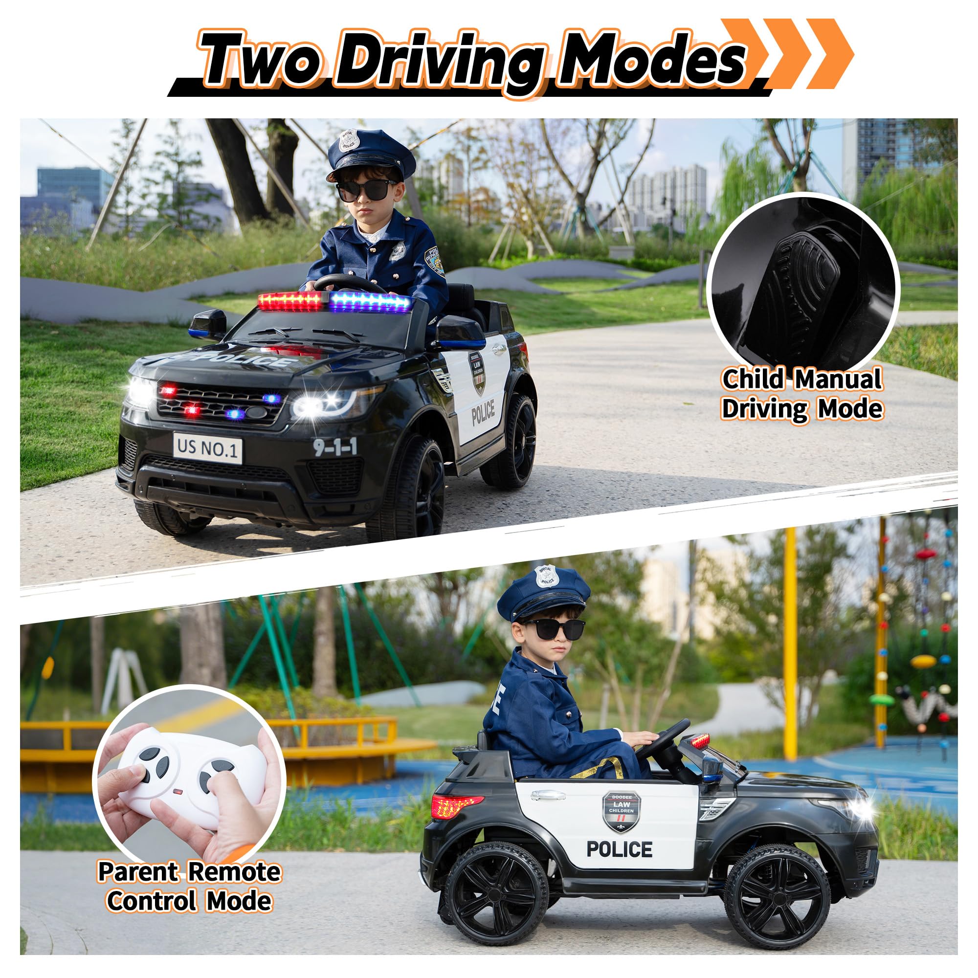 Kids Electric Police Car Ride-On with Remote Control
