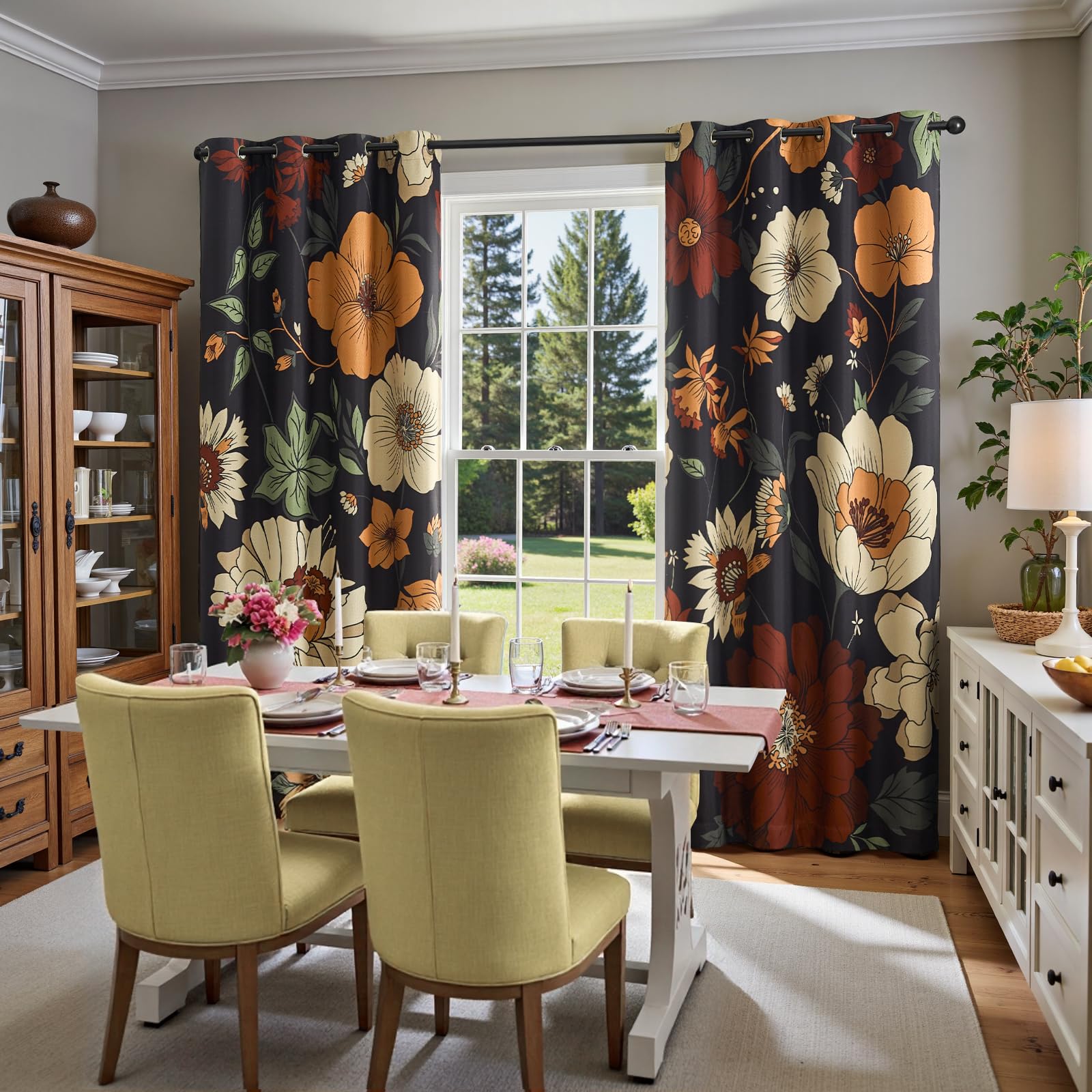 Floral Curtains for Bedroom Living Room Vintage Blackout Curtains