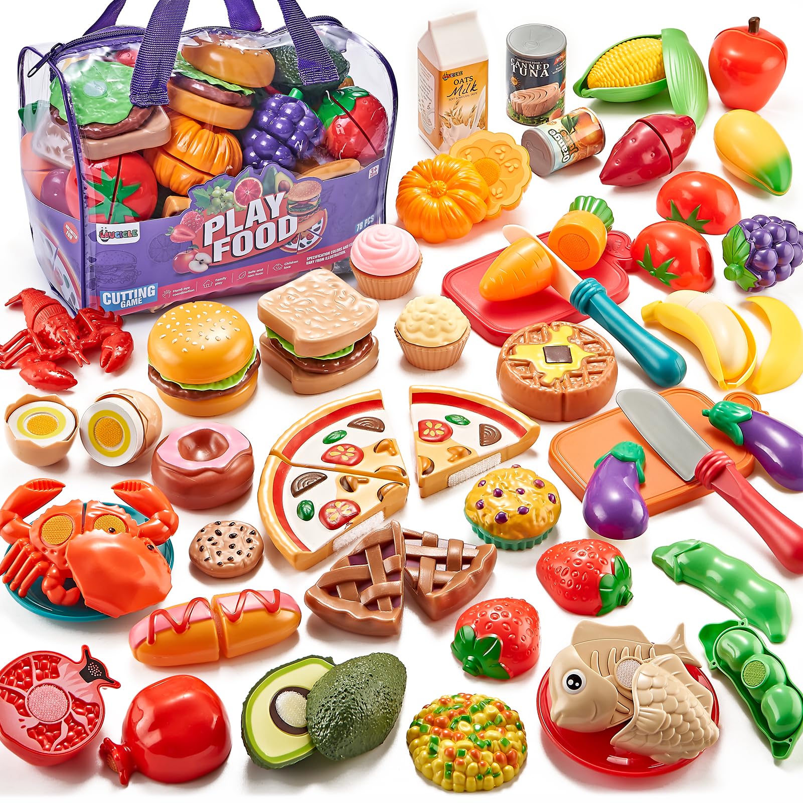Pretend Play Food Set for Kids Kitchen - 78 Pieces