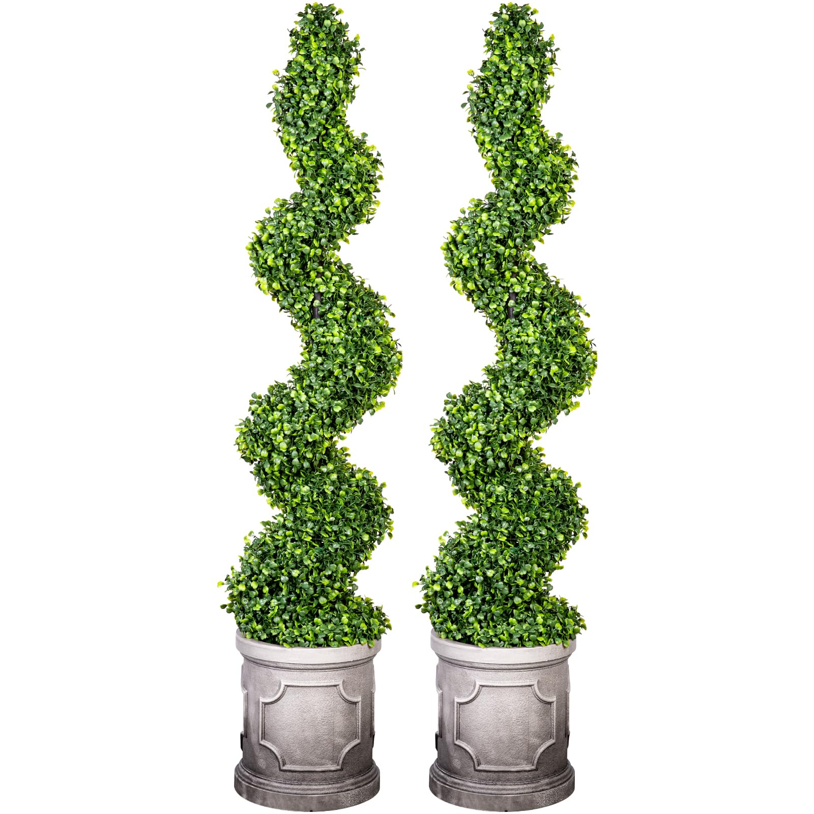 4FT Artificial Spiral Boxwood Topiary Trees with Antique-White Roman