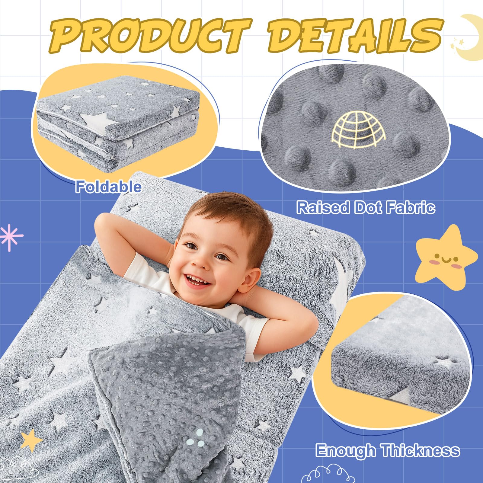 Toddler Nap Mat with Removable Pillow and Blanket