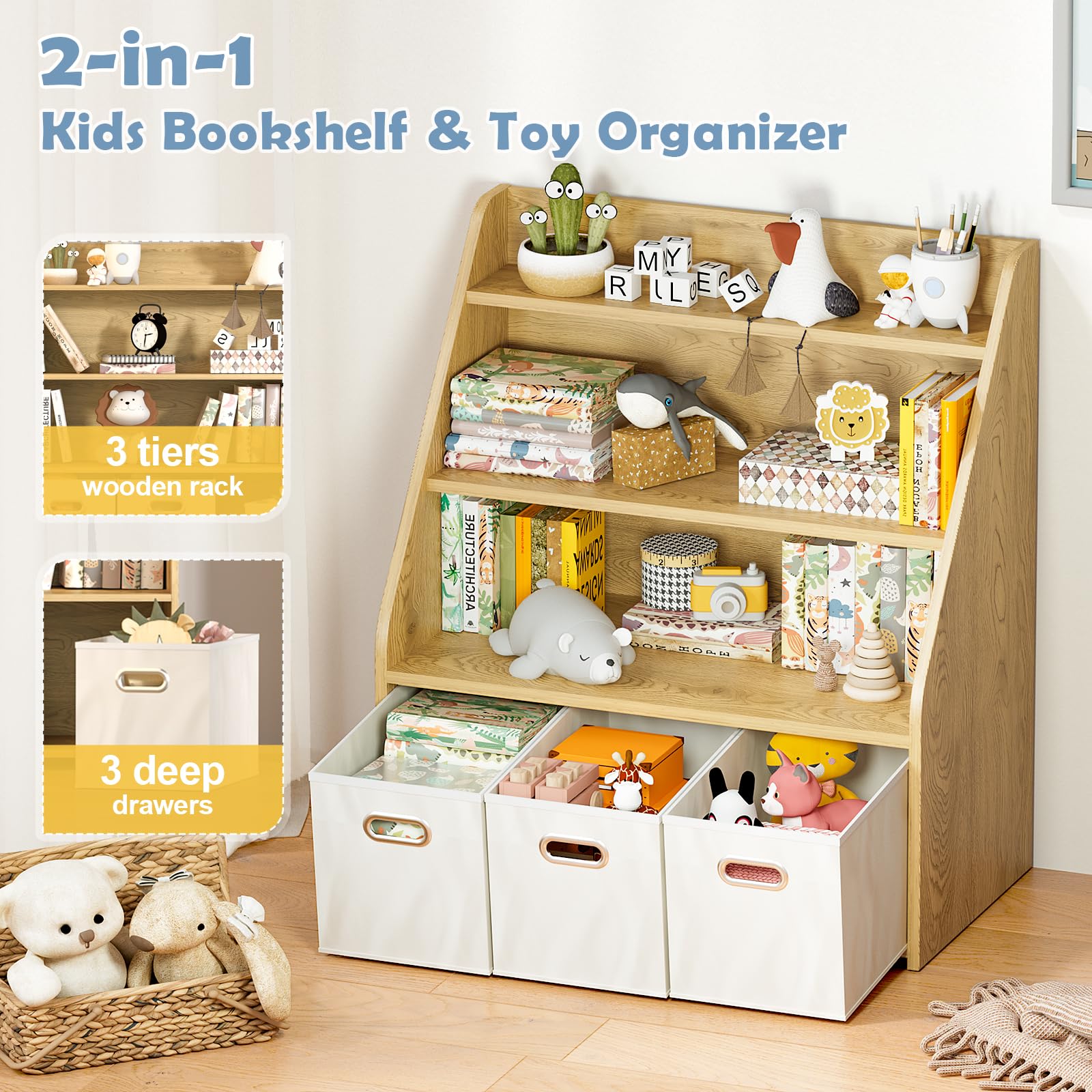 Kids Bookshelf with Toy Storage Organizer