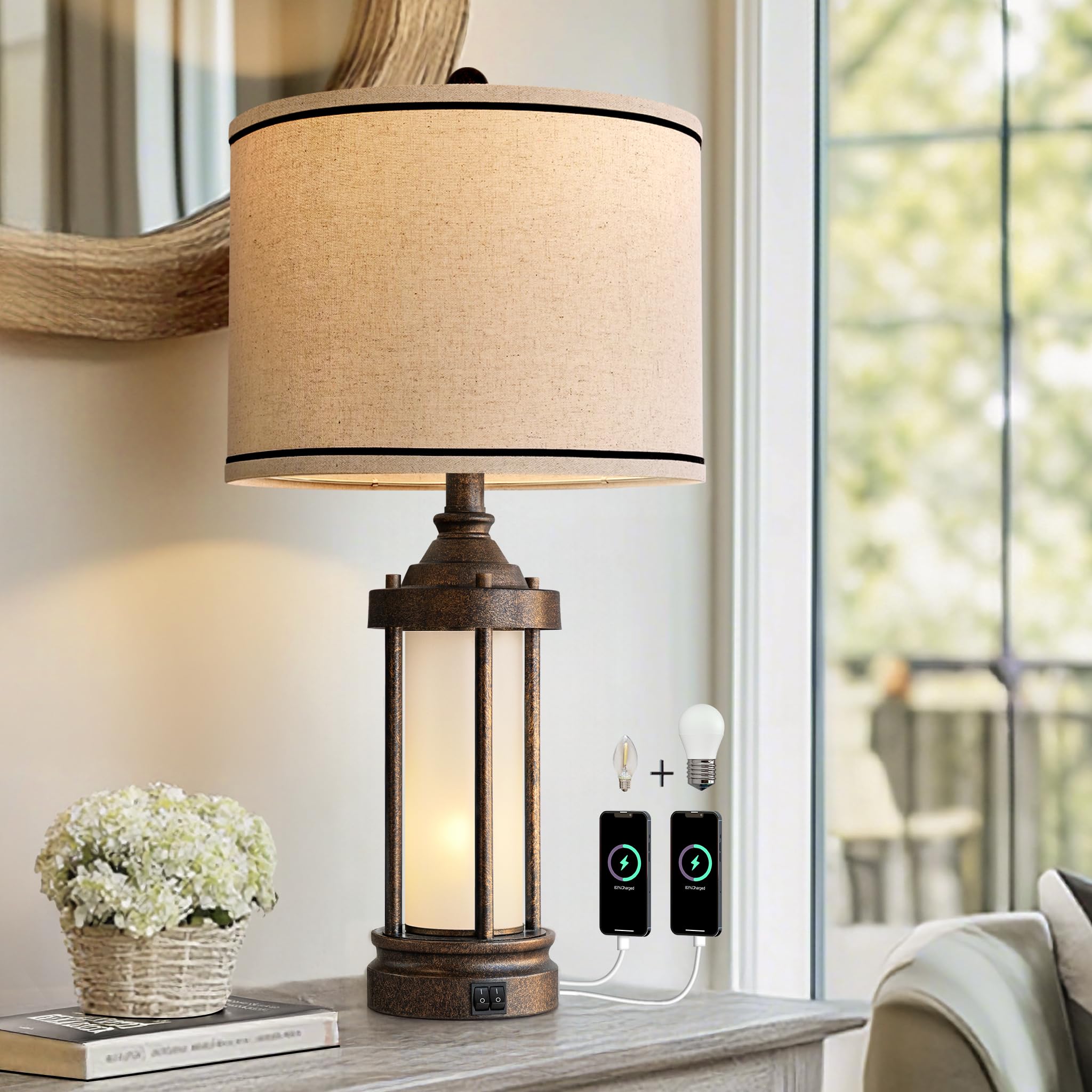 25'' Table Lamp for Living Room Bedroom Farmhouse Metal Lamps