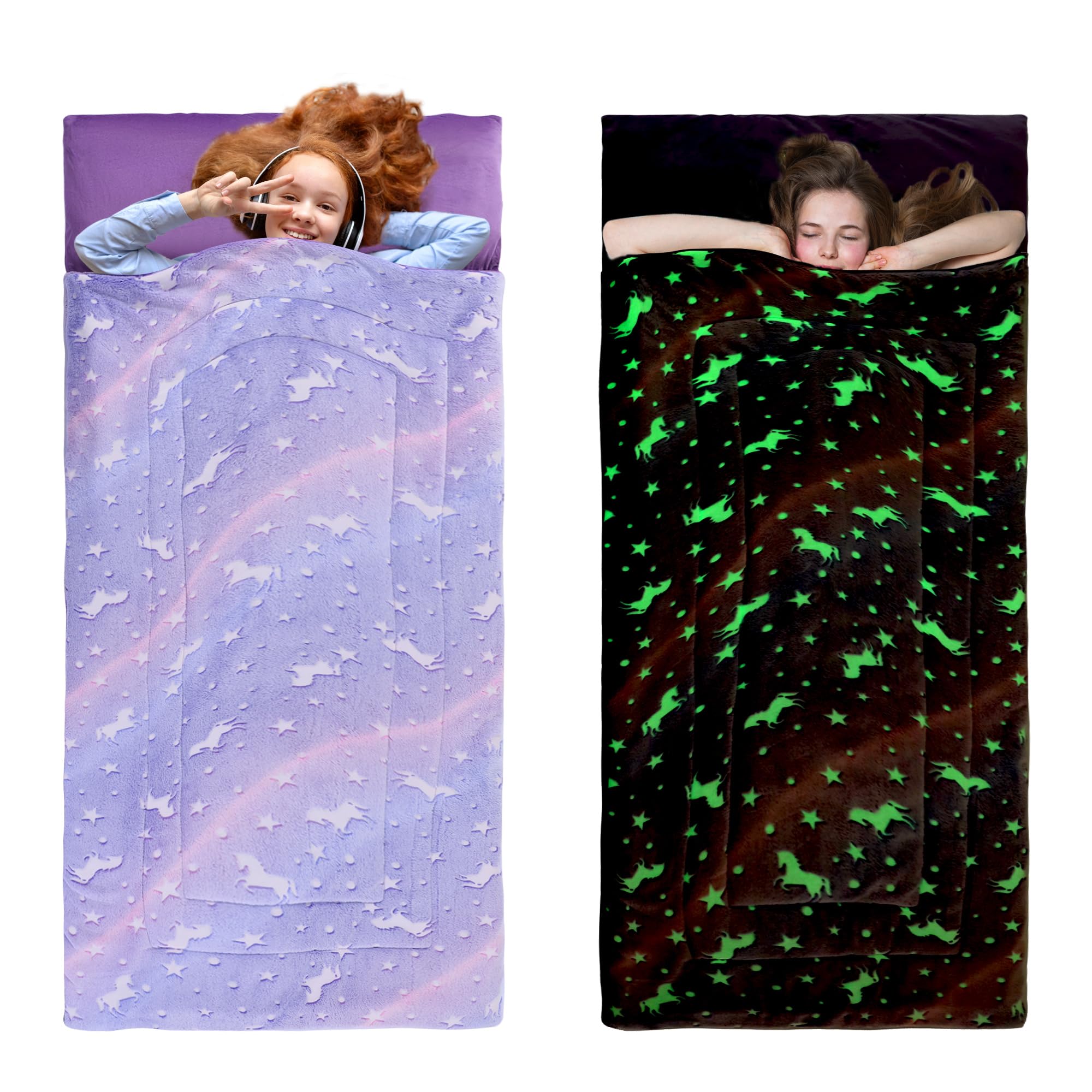Glow in The Dark Sleeping Bags for 10~12 Years Old Kids, Soft Kids Nap